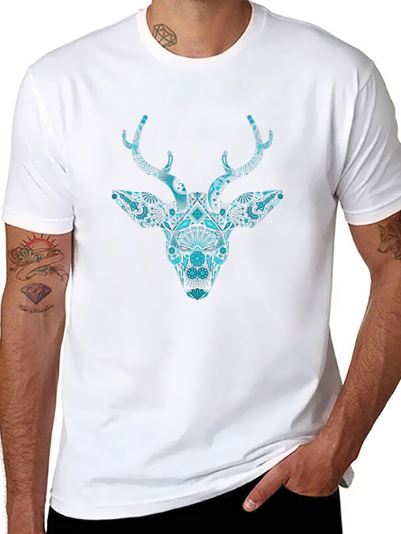 Intricate Deer Graphic Black T-Shirt