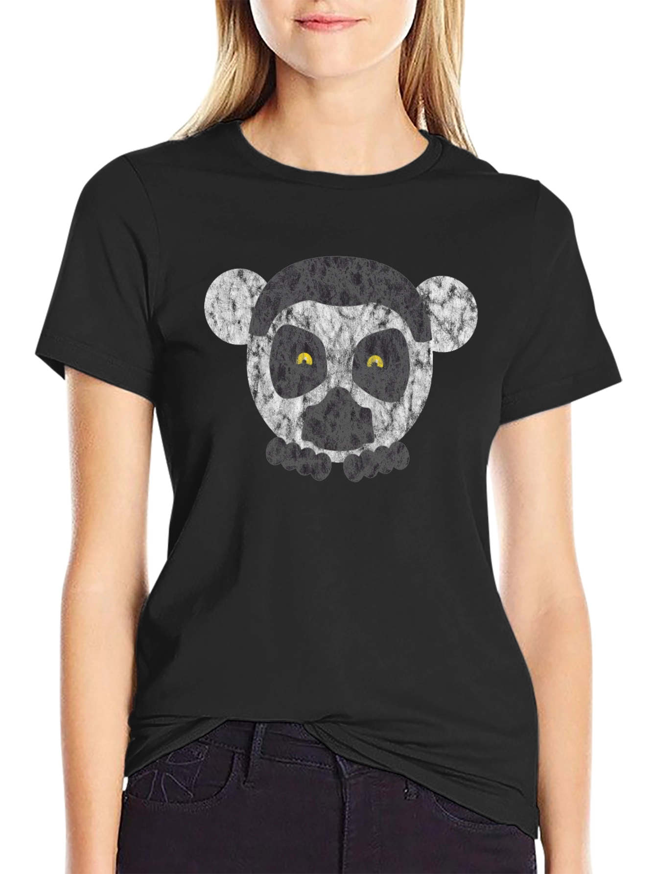 Black T-Shirt with Lemur Face Graphic