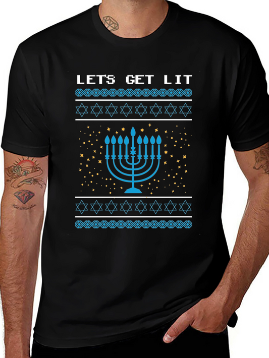 Lets Get Lit Hanukkah Menorah T-Shirt