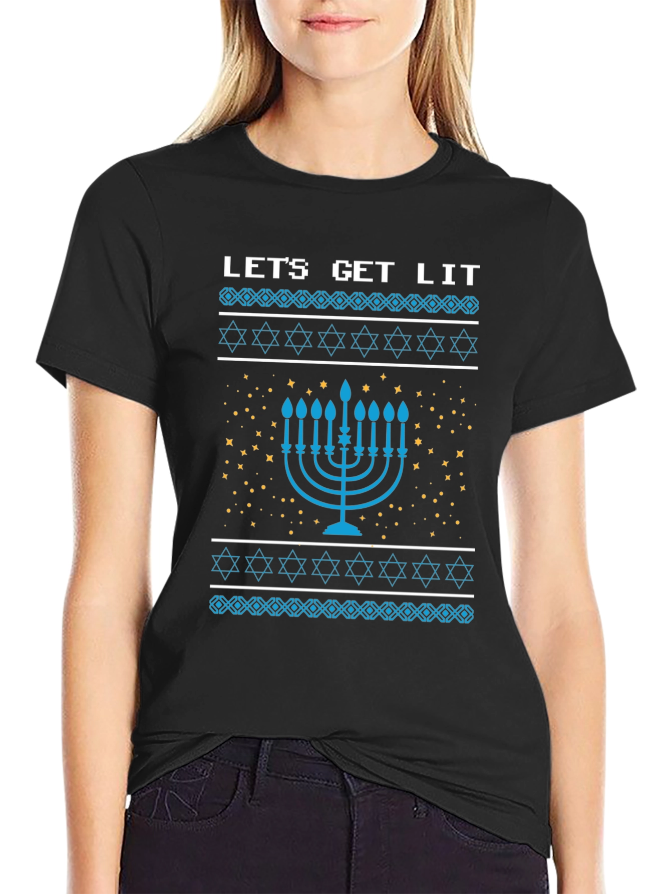 Lets Get Lit Hanukkah Menorah T-Shirt