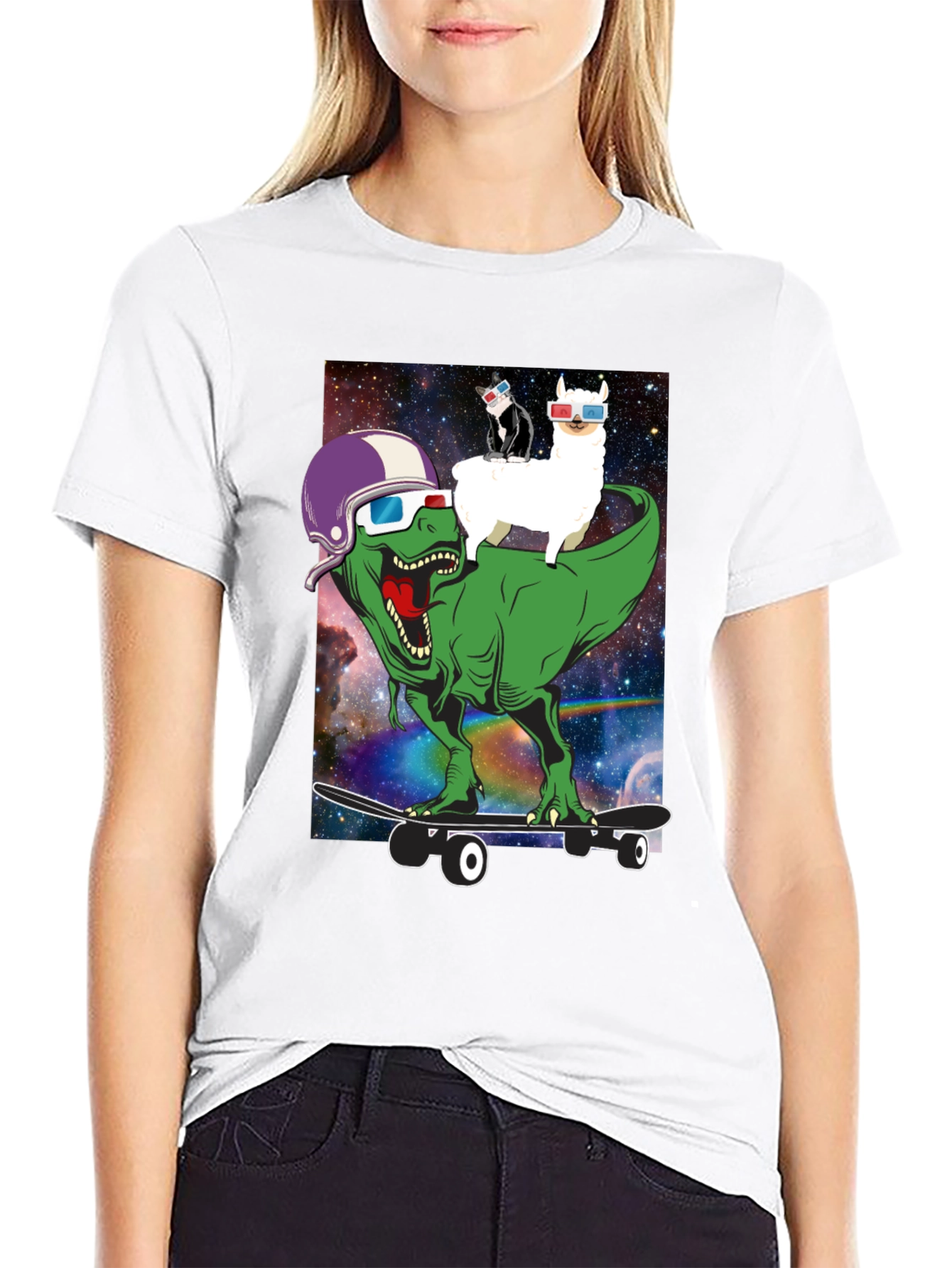 Dino Llama Cat Skateboard T-Shirt