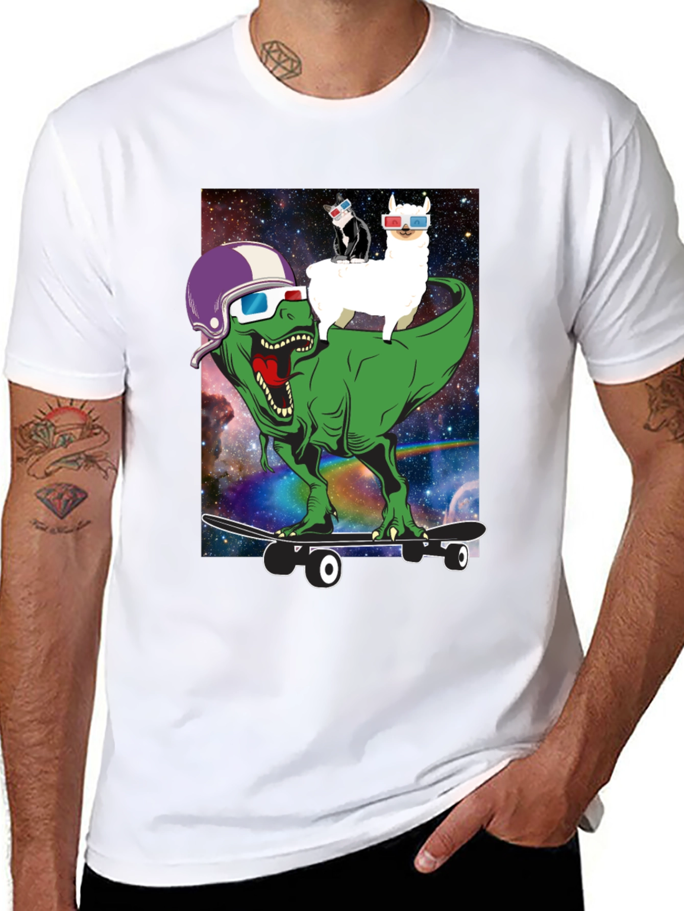 Dino Llama Cat Skateboard T-Shirt