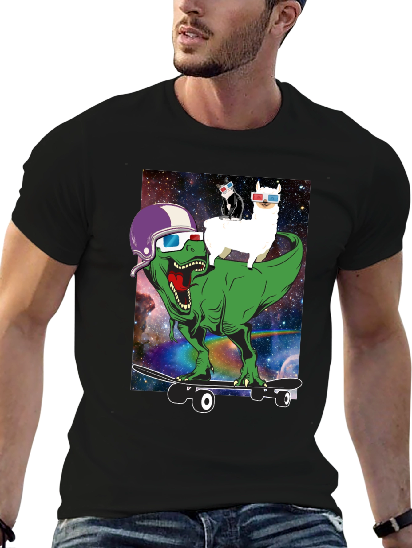 Dino Llama Cat Skateboard T-Shirt