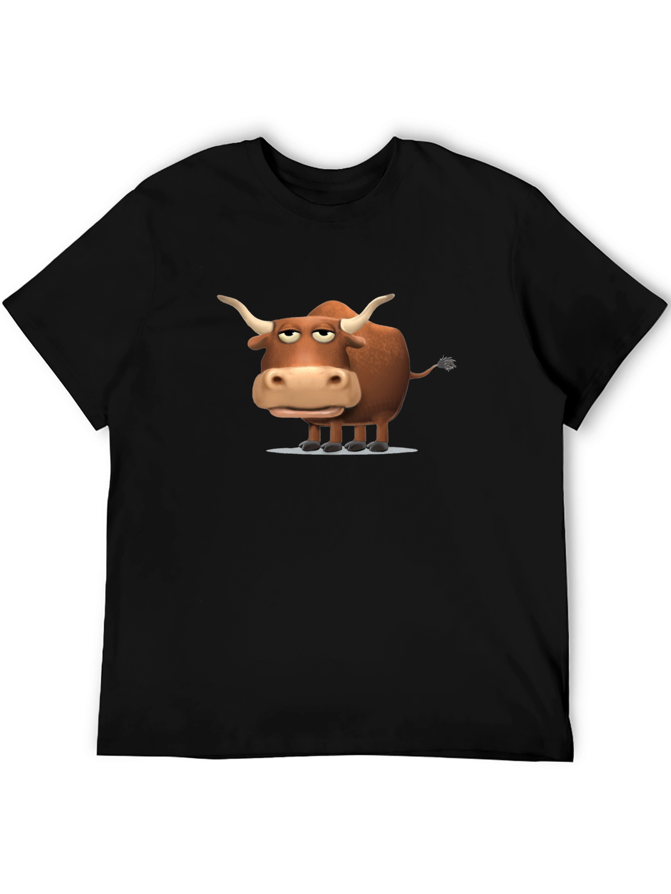 Funny Cartoon Bull Graphic Print Black T-Shirt