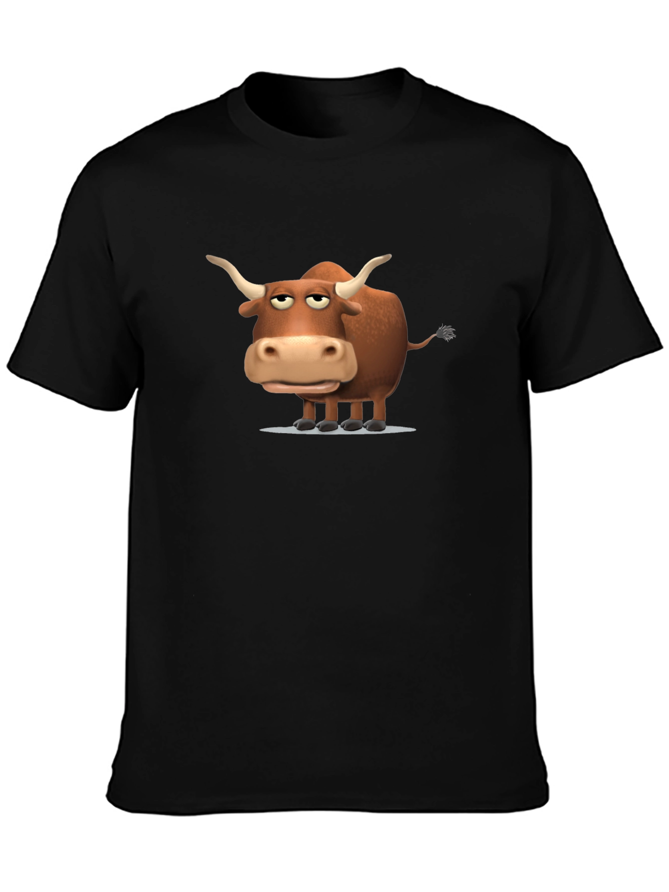 Funny Cartoon Bull Graphic Print Black T-Shirt