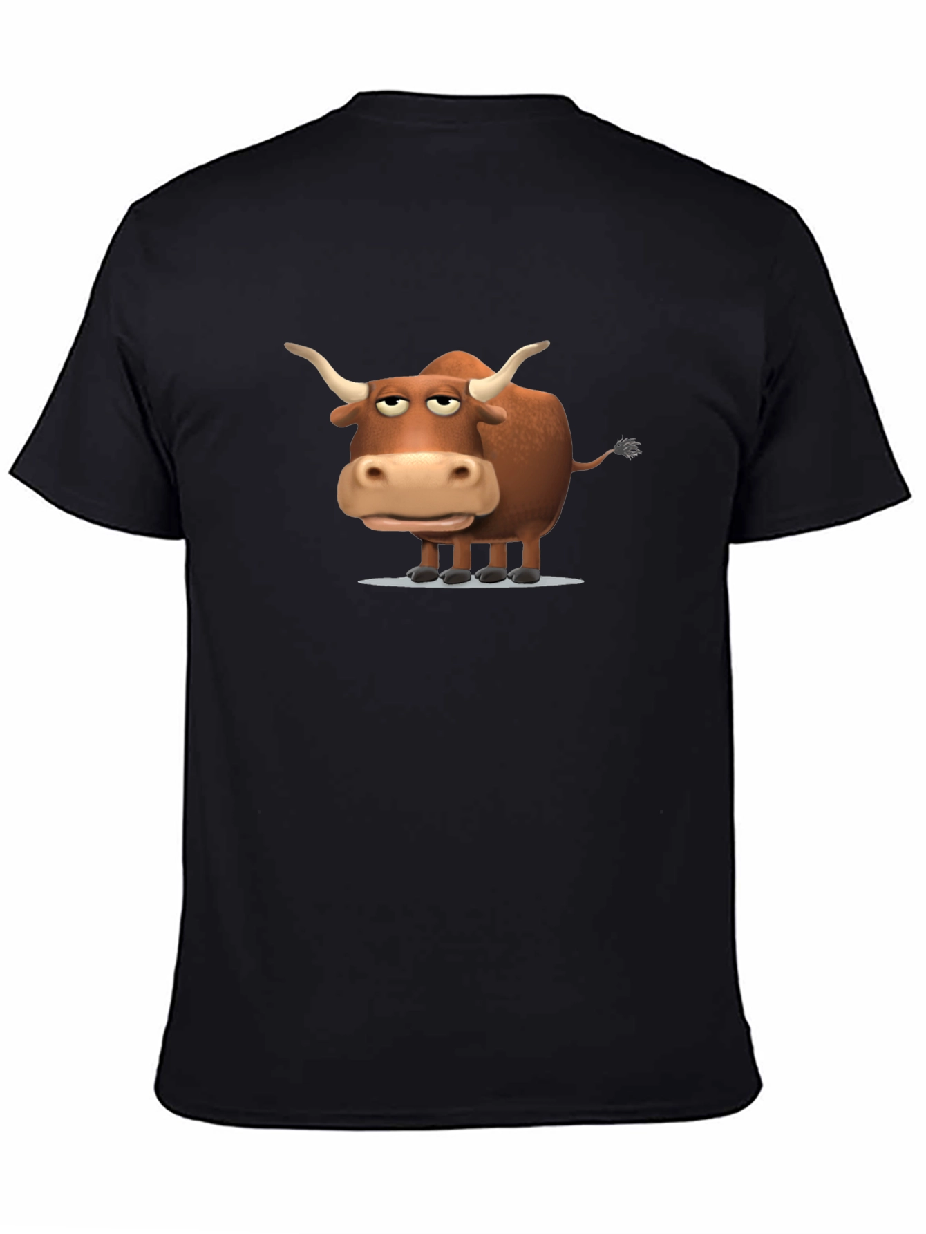 Funny Cartoon Bull Graphic Print Black T-Shirt