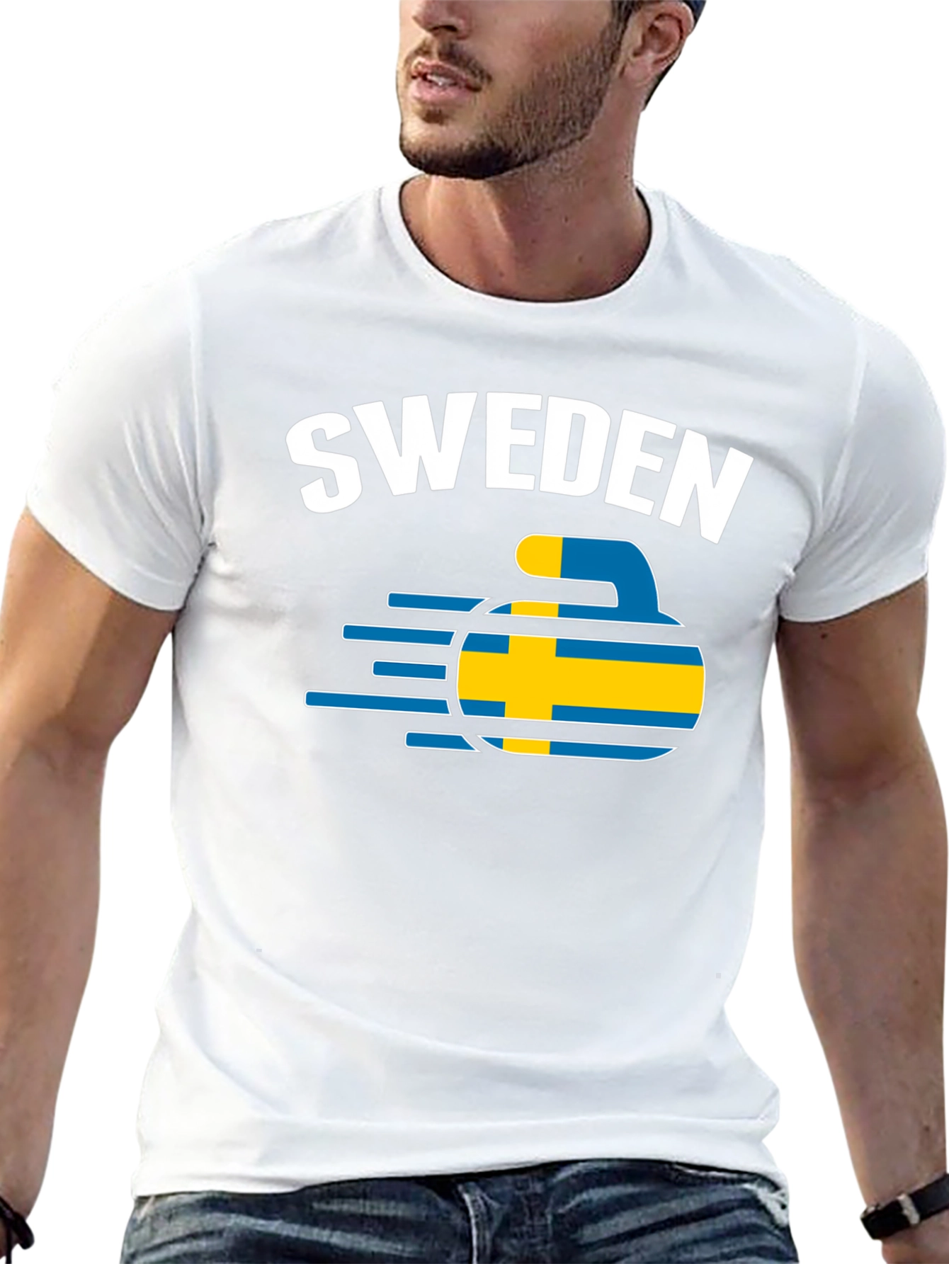 Sweden Curling T-Shirt - Flag Design