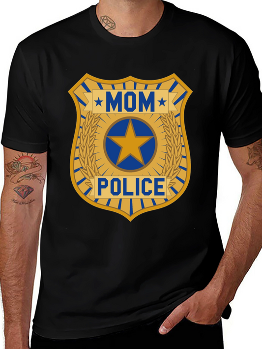 Mom Police Badge Graphic T-Shirt - Novelty Tee
