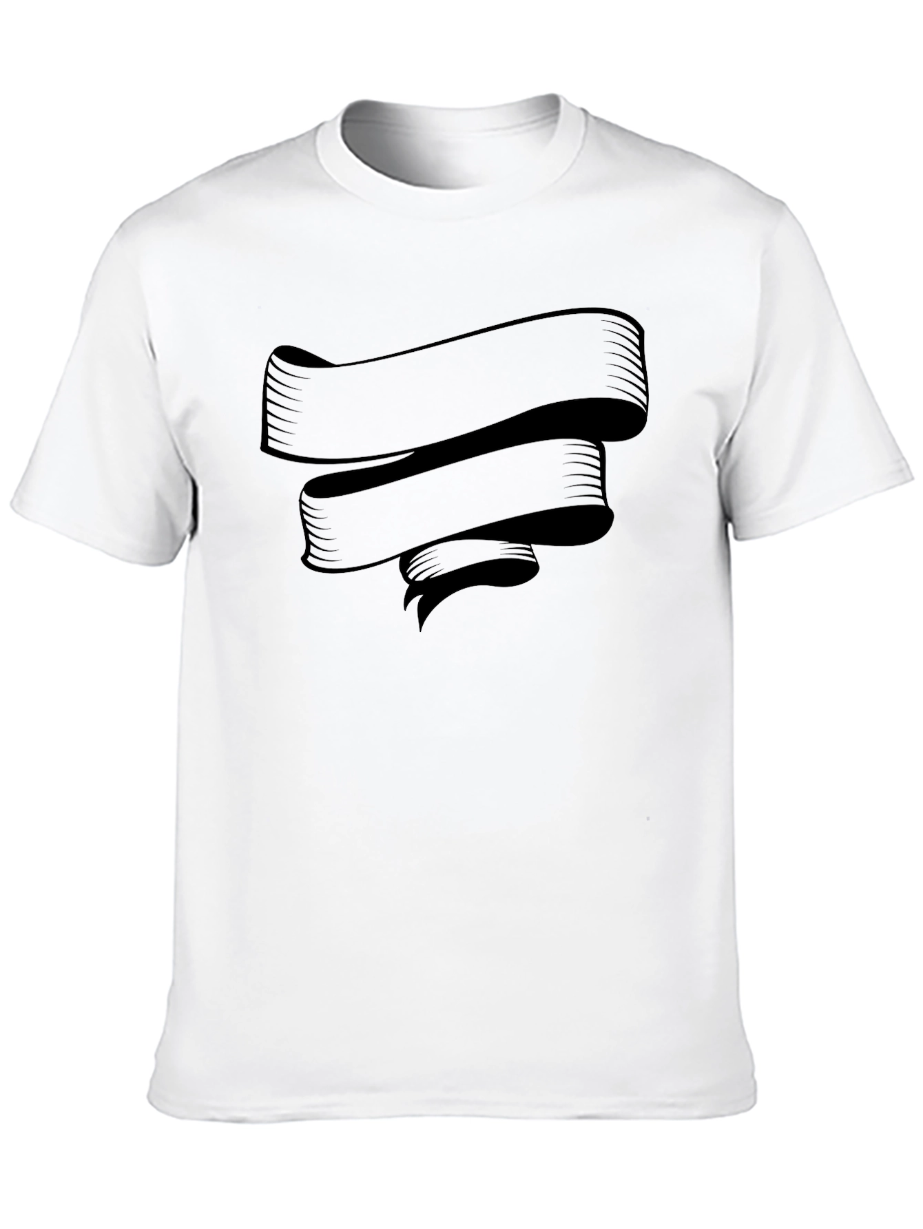 Mens Black Graphic Tee with Ribbon Design