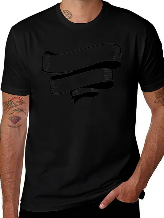 Mens Black Graphic Tee with Ribbon Design