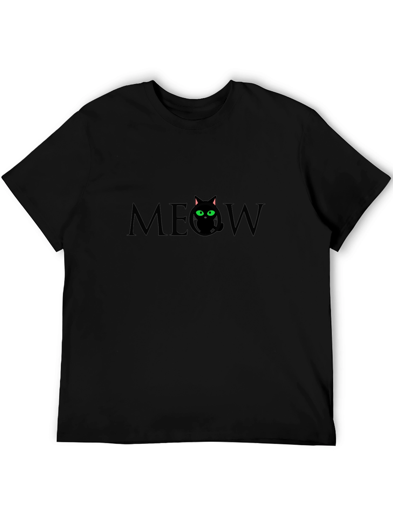 Meow Cat Graphic T-Shirt - Black Cotton Tee