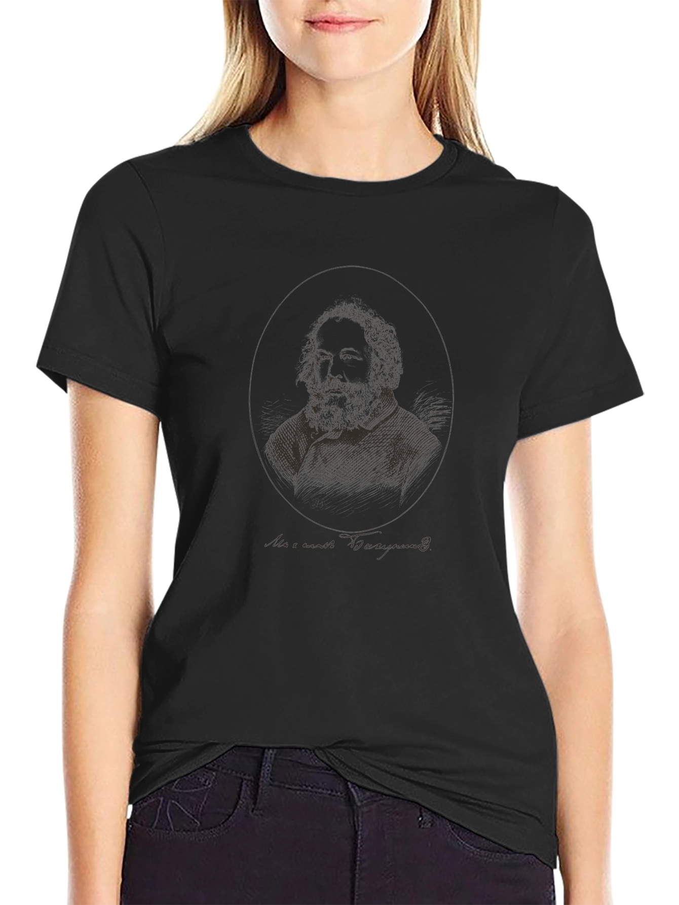 Walt Whitman Portrait Graphic Tee - Black