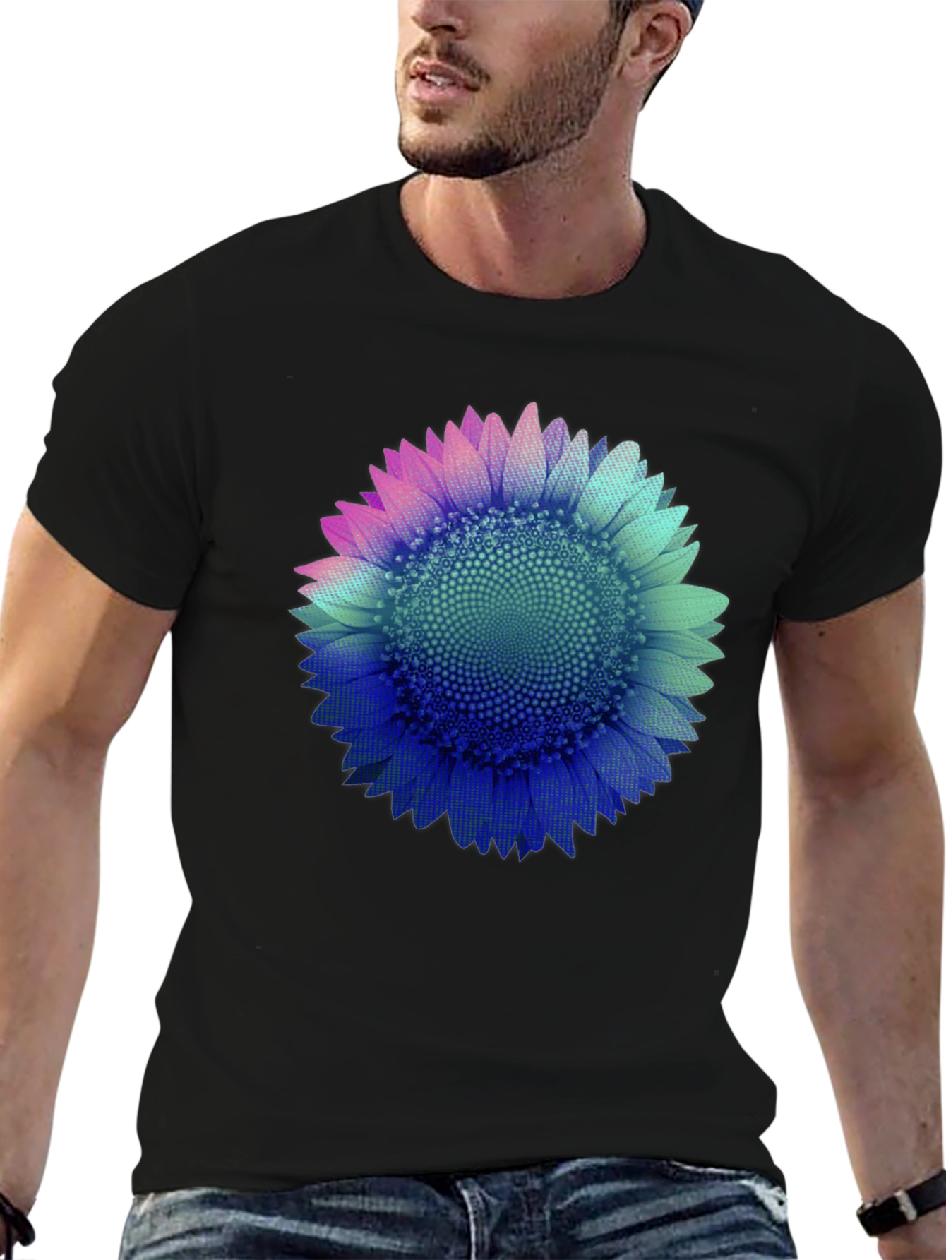 Sunflower Graphic Print Black Tee