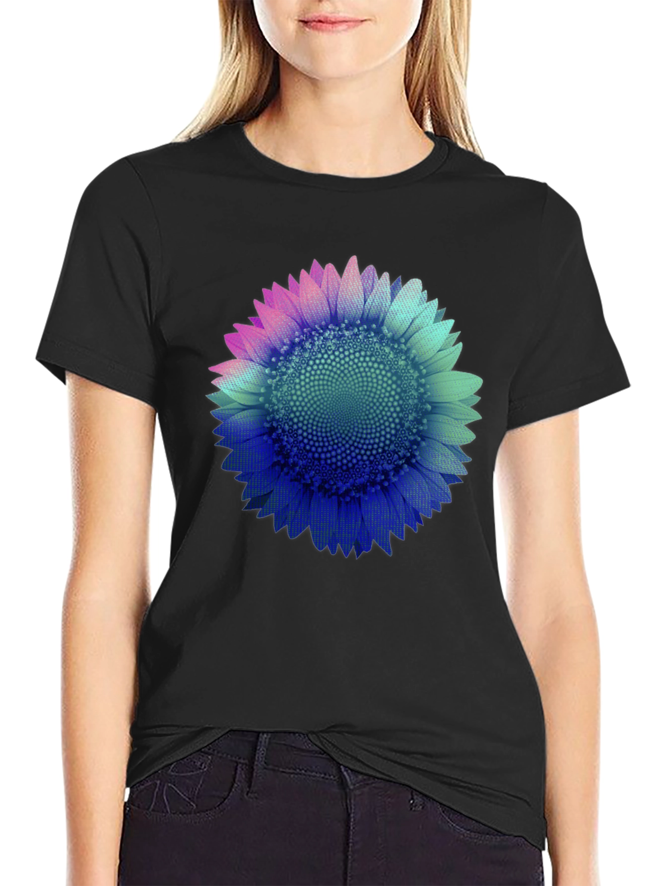 Sunflower Graphic Print Black Tee