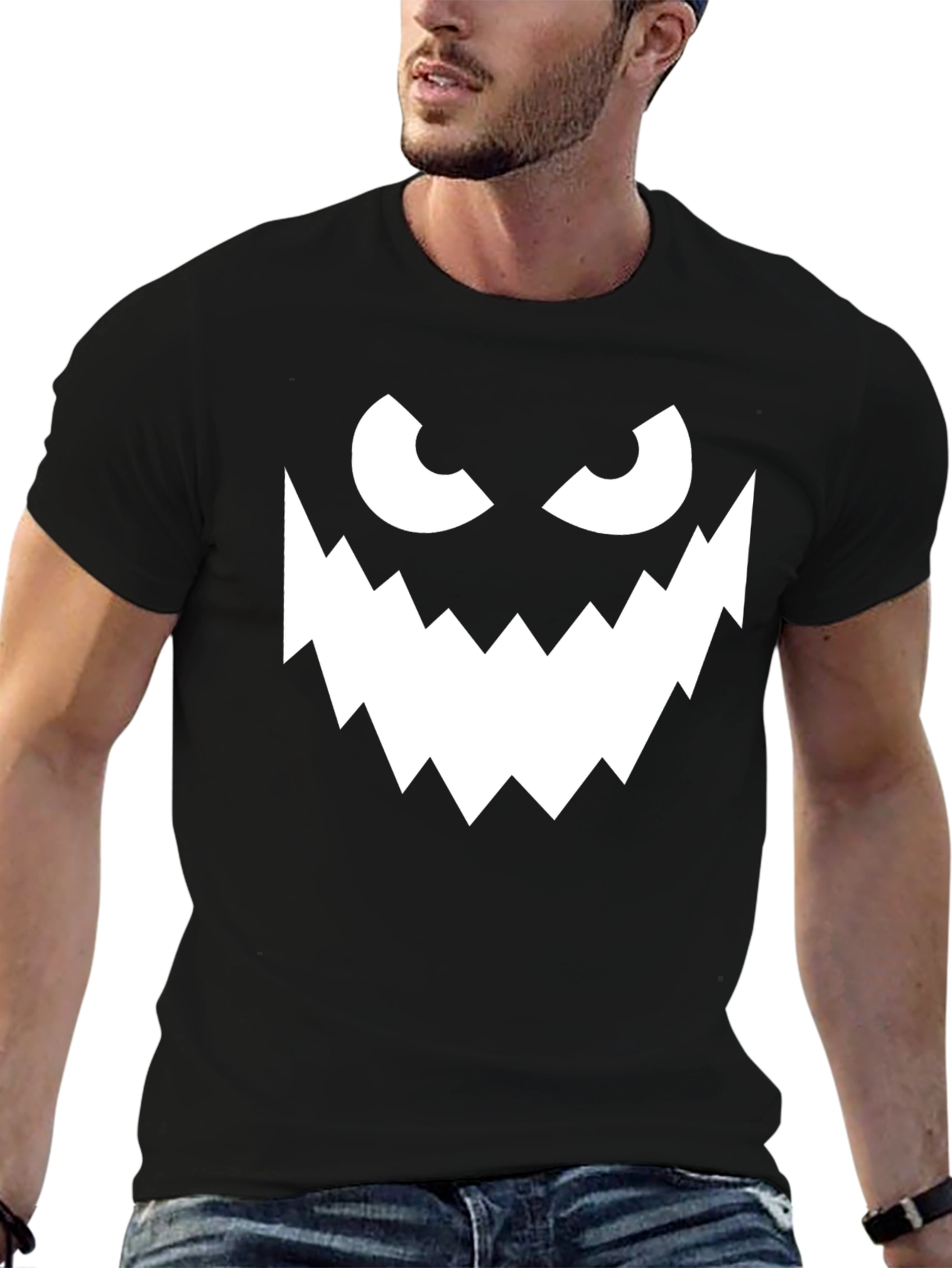 Spooky Monster Face Graphic Tee - Halloween Shirt