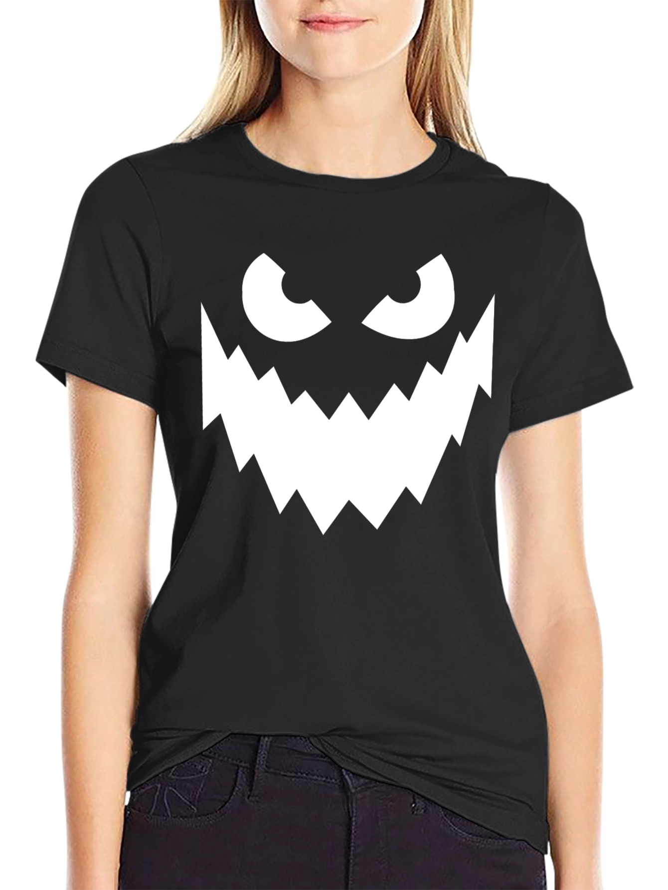 Spooky Monster Face Graphic Tee - Halloween Shirt