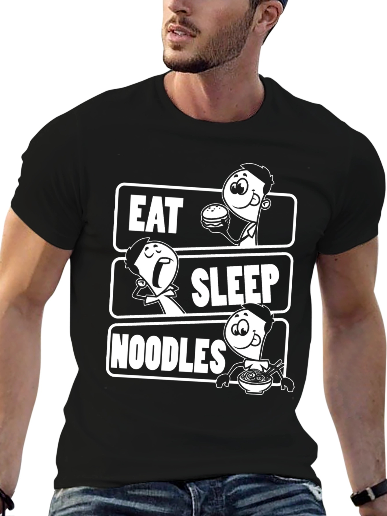 Eat Sleep Noodles Graphic Tee -  Black Unisex T-Shirt