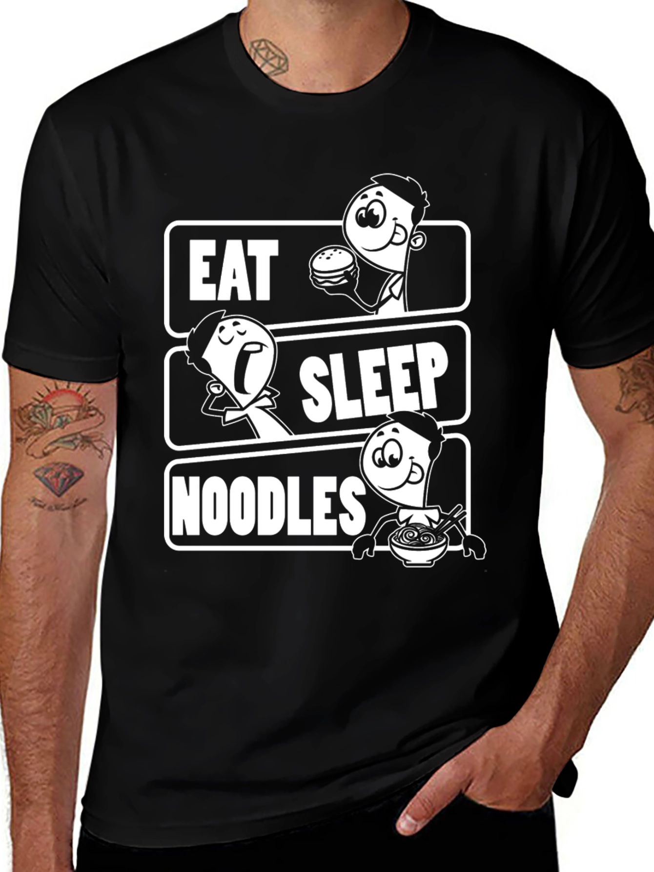 Eat Sleep Noodles Graphic Tee -  Black Unisex T-Shirt