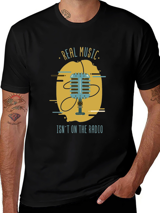 Real Music Mens Black Graphic T-Shirt