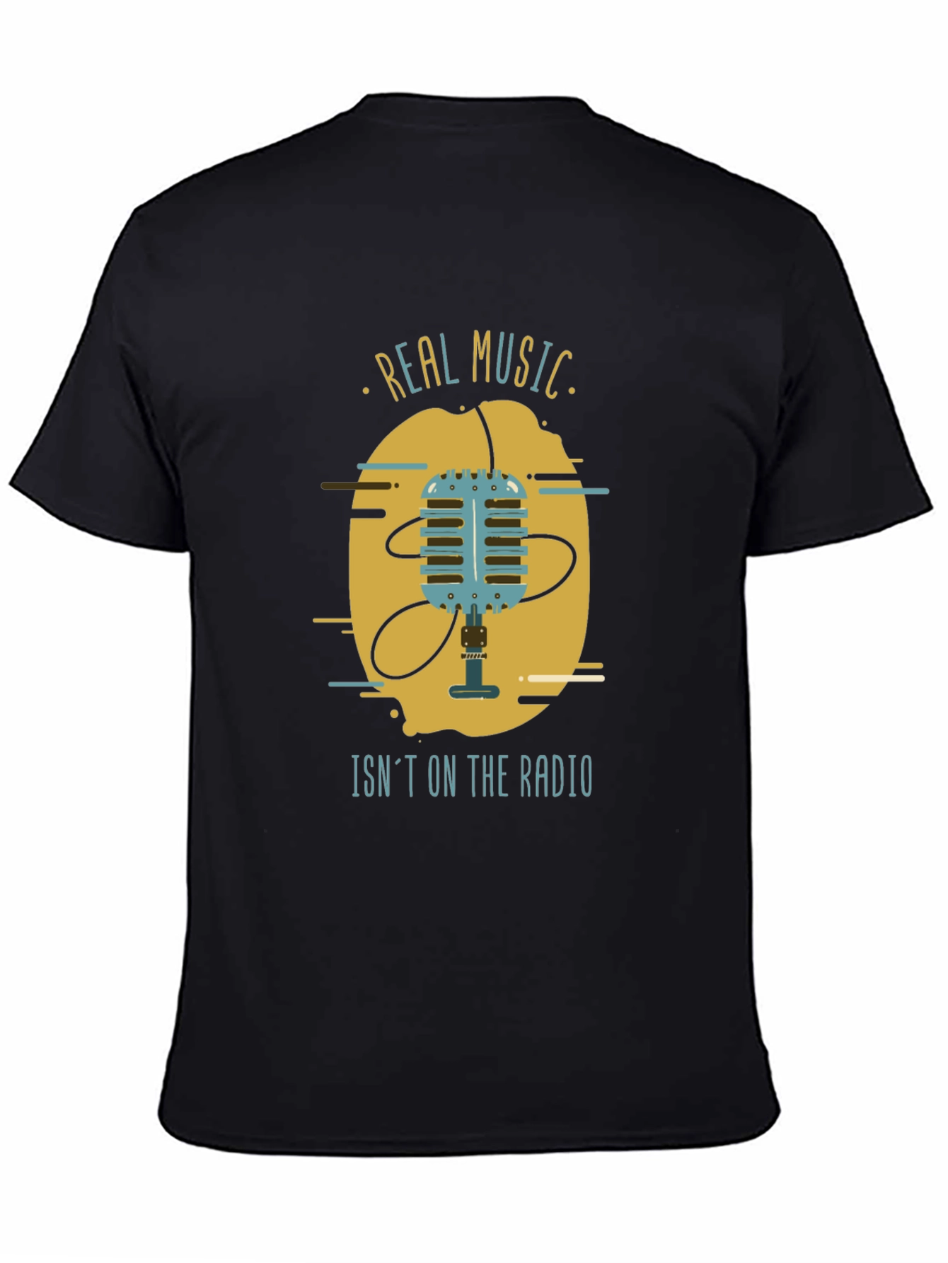 Real Music Mens Black Graphic T-Shirt