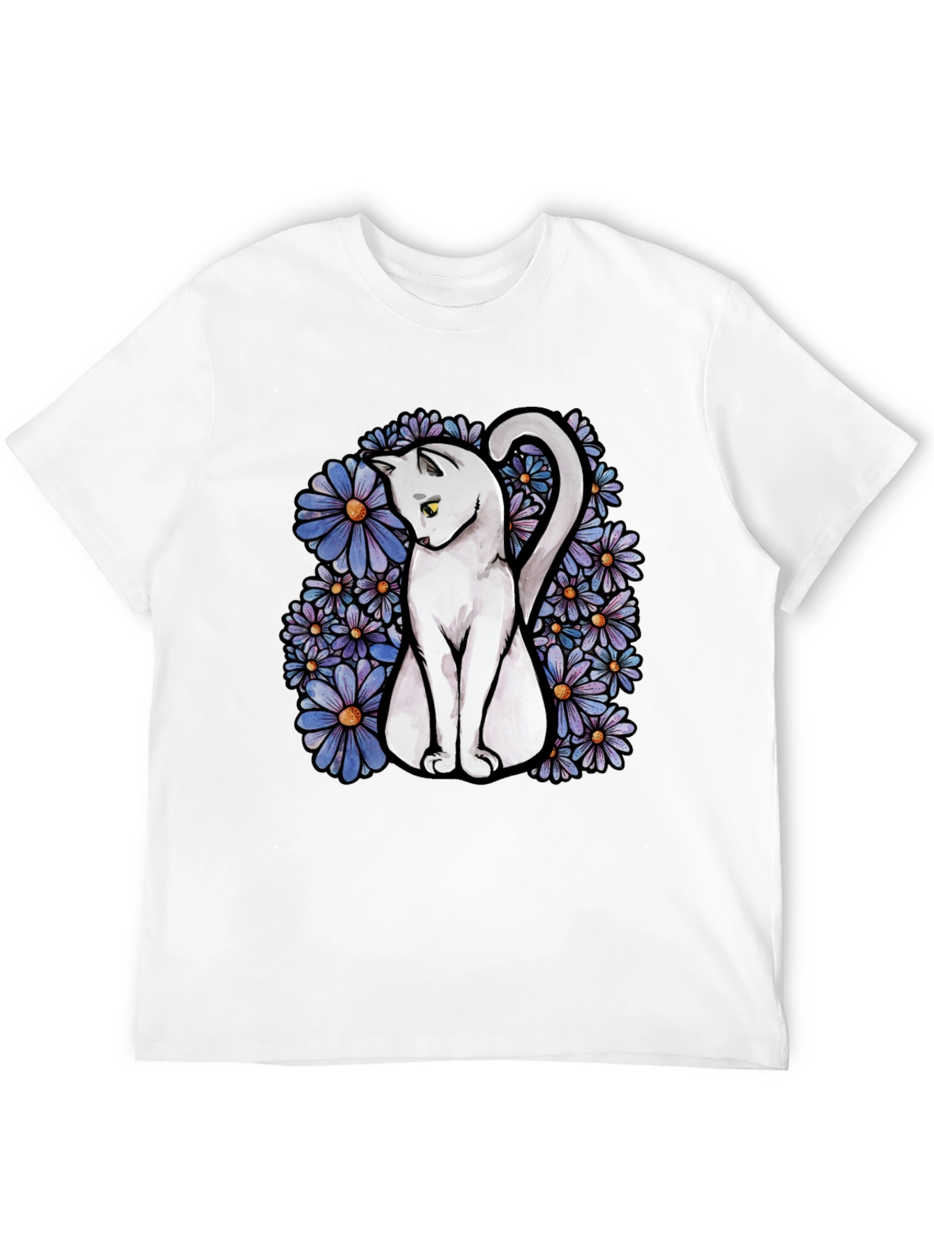 Cat & Daisy Graphic Tee - Mens Black T-Shirt