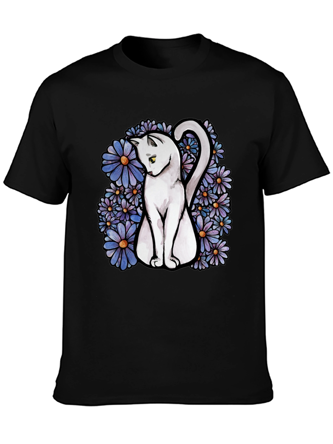Cat & Daisy Graphic Tee - Mens Black T-Shirt
