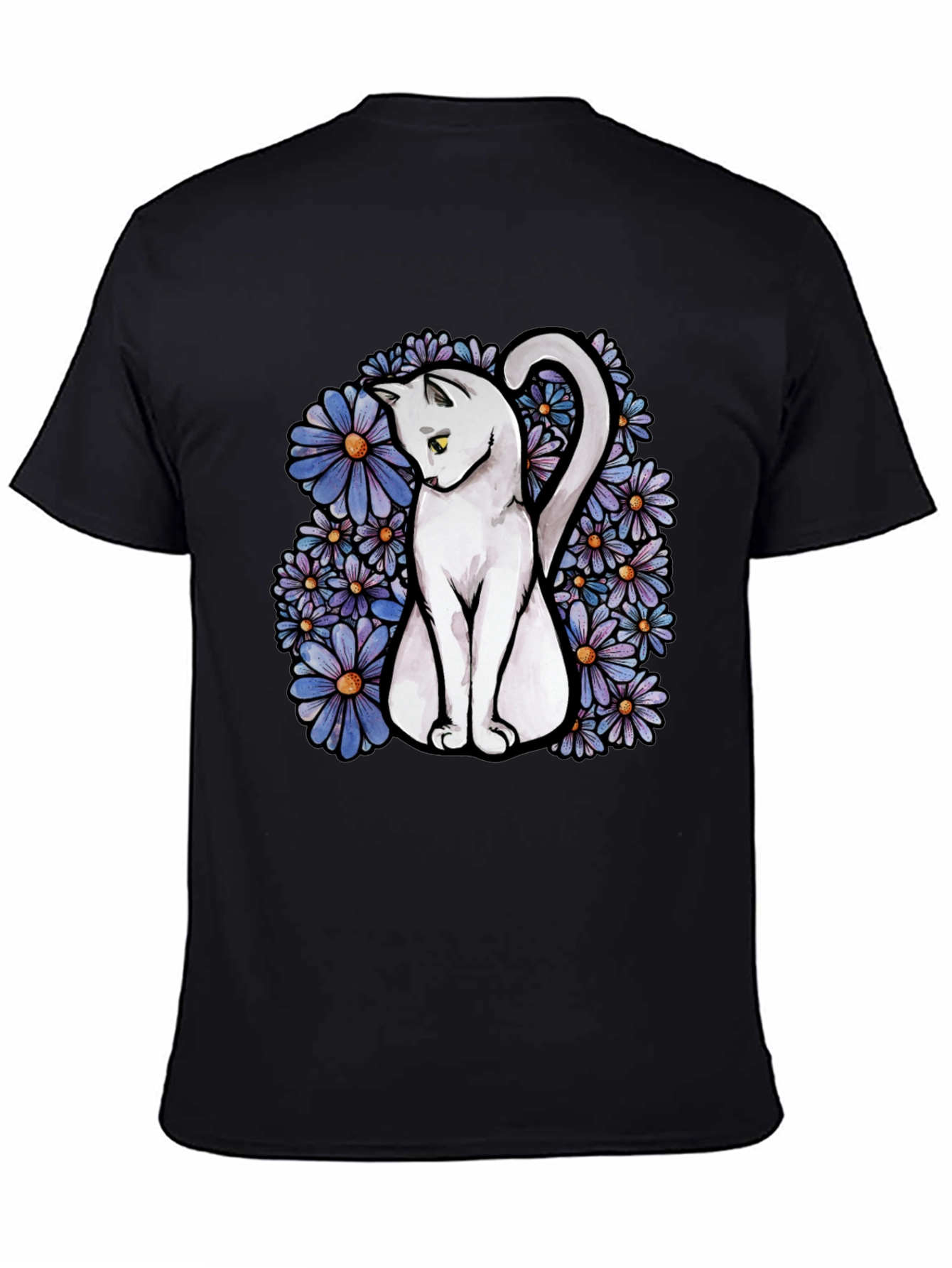 Cat & Daisy Graphic Tee - Mens Black T-Shirt