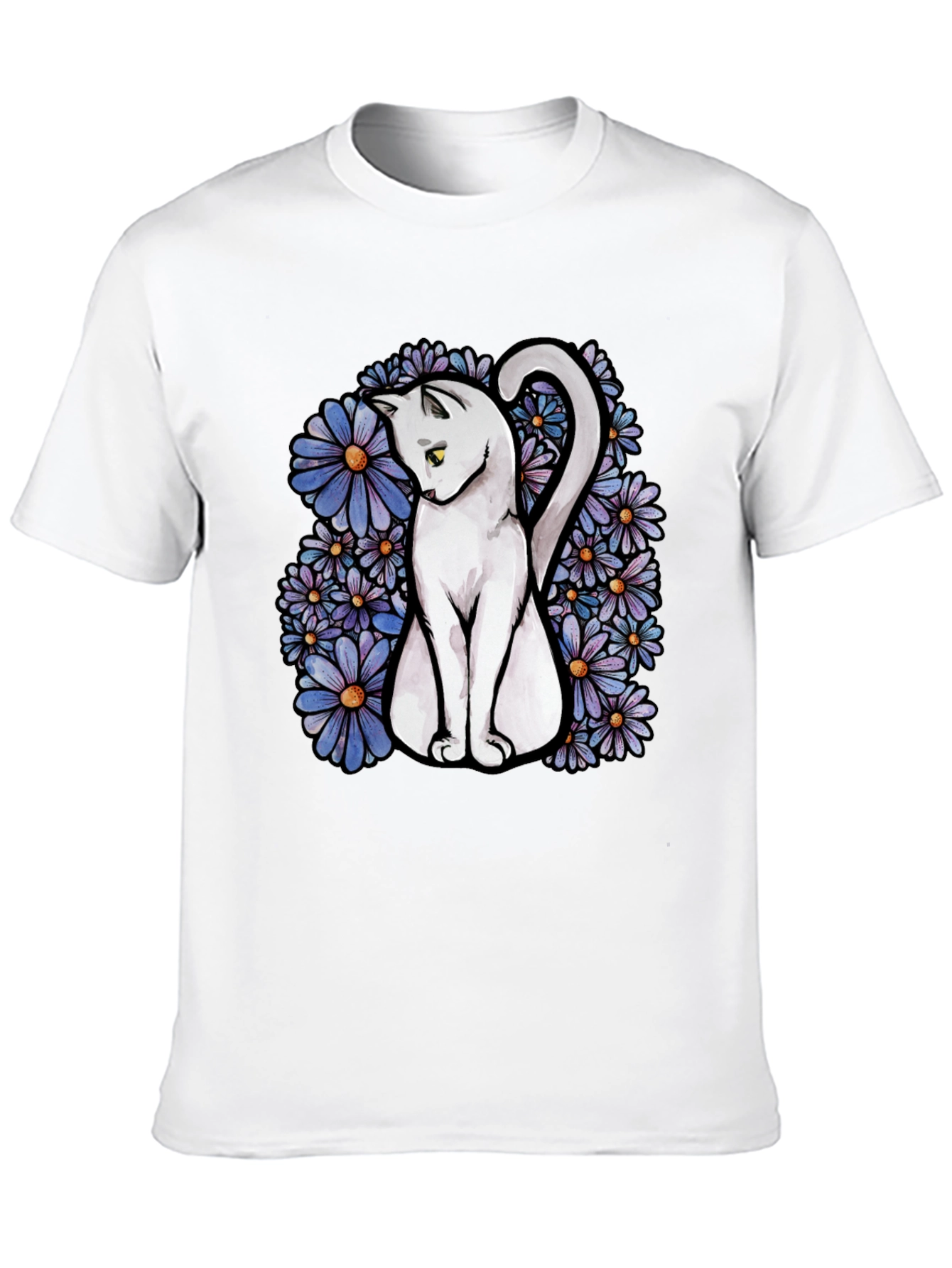 Cat & Daisy Graphic Tee - Mens Black T-Shirt