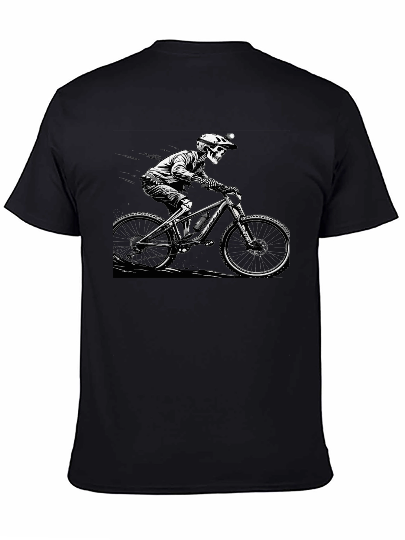 Skeleton Biker Graphic Tee - Black Cotton Shirt