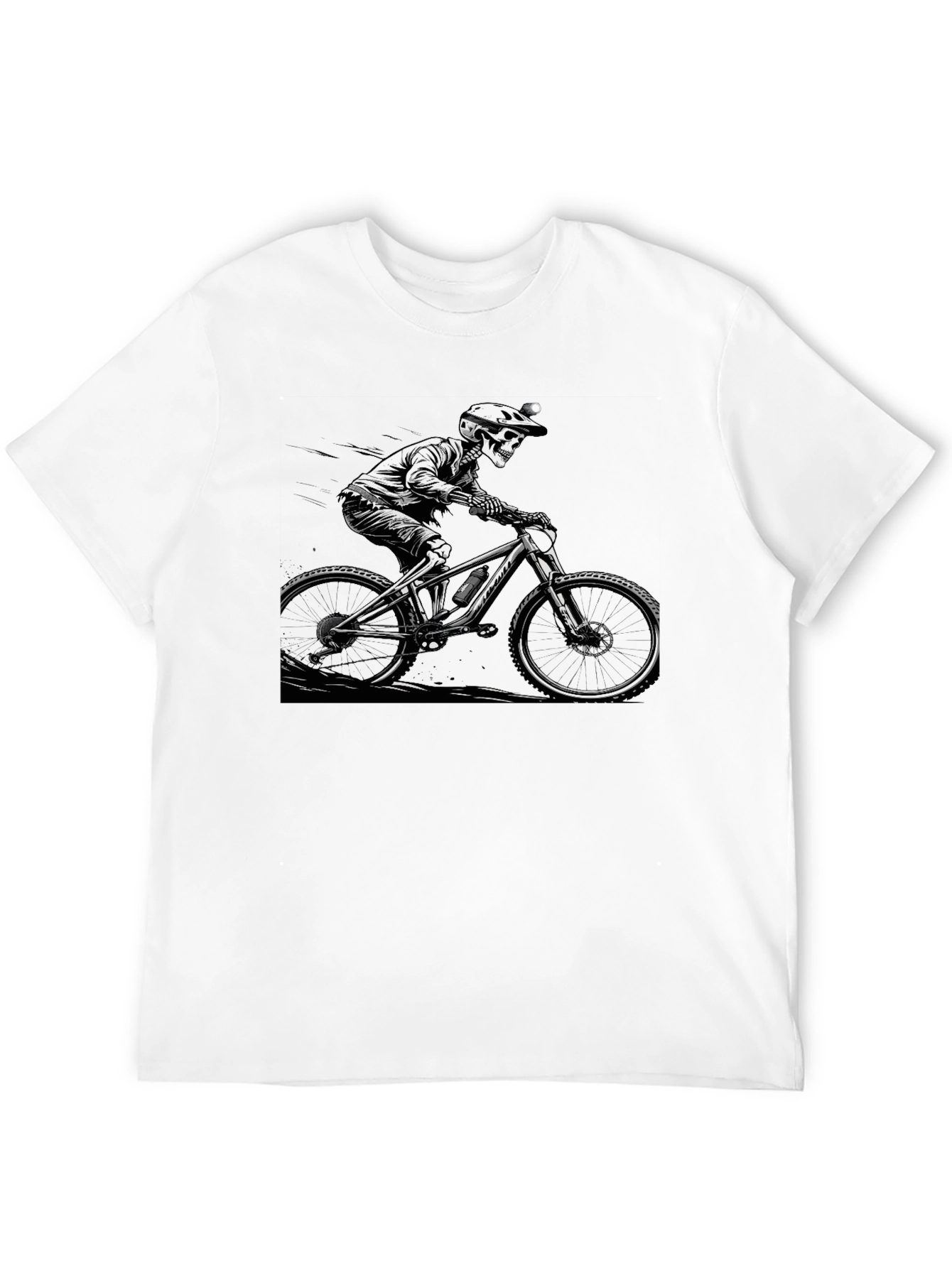 Skeleton Biker Graphic Tee - Black Cotton Shirt