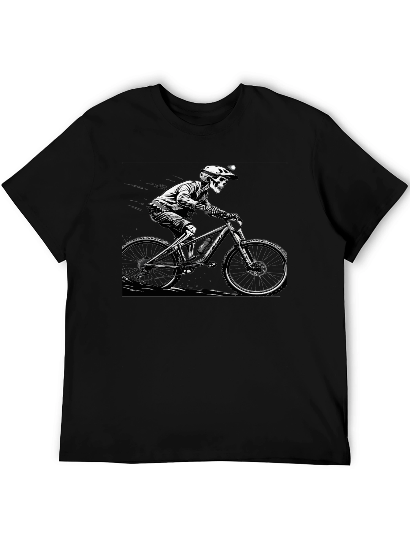 Skeleton Biker Graphic Tee - Black Cotton Shirt