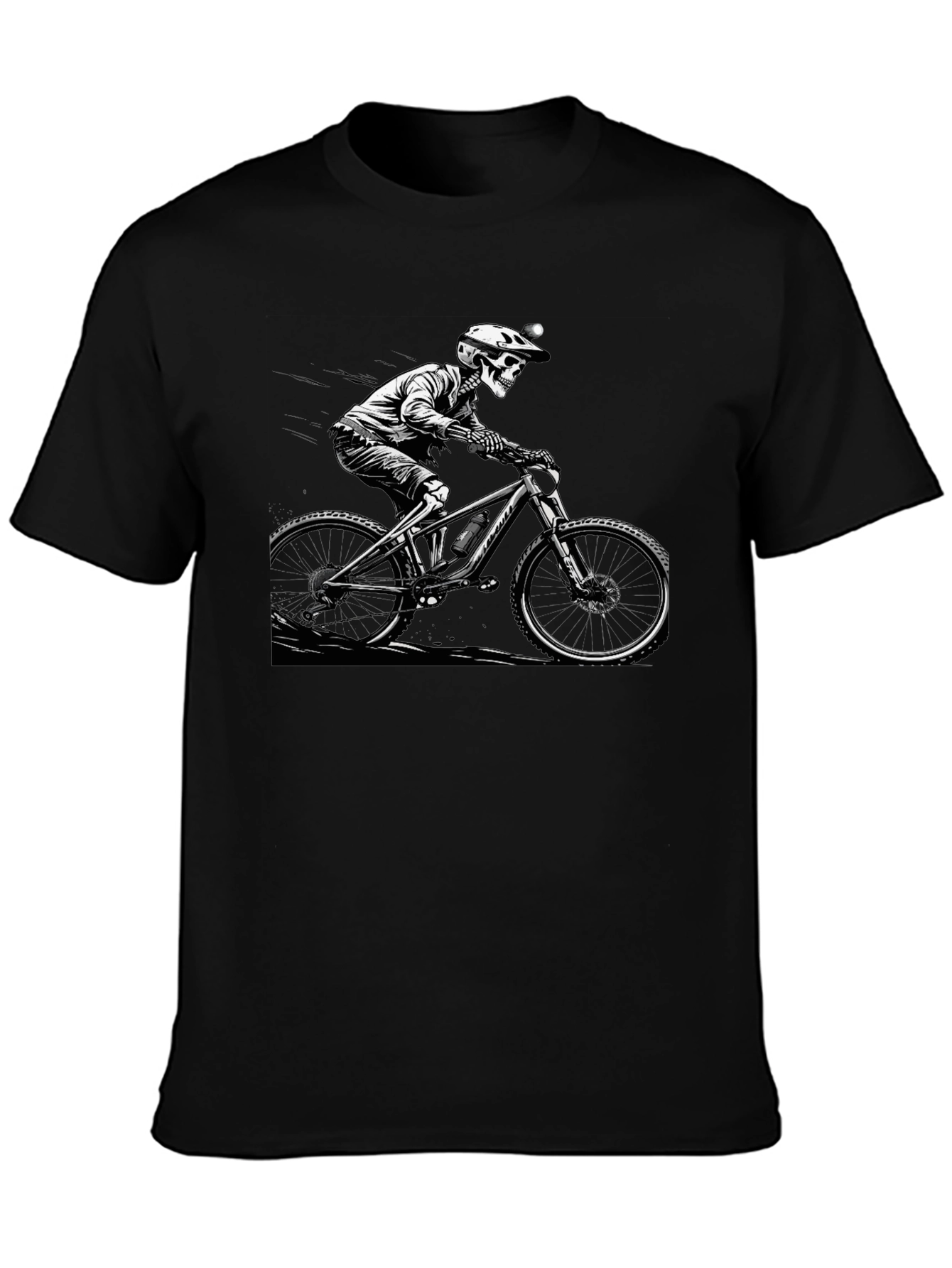 Skeleton Biker Graphic Tee - Black Cotton Shirt