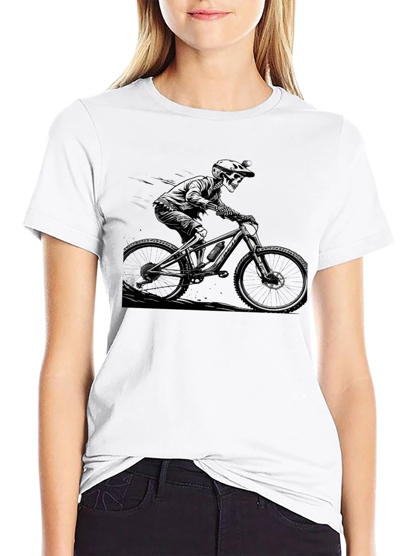 Skeleton Biker Graphic Tee - Black Cotton Shirt