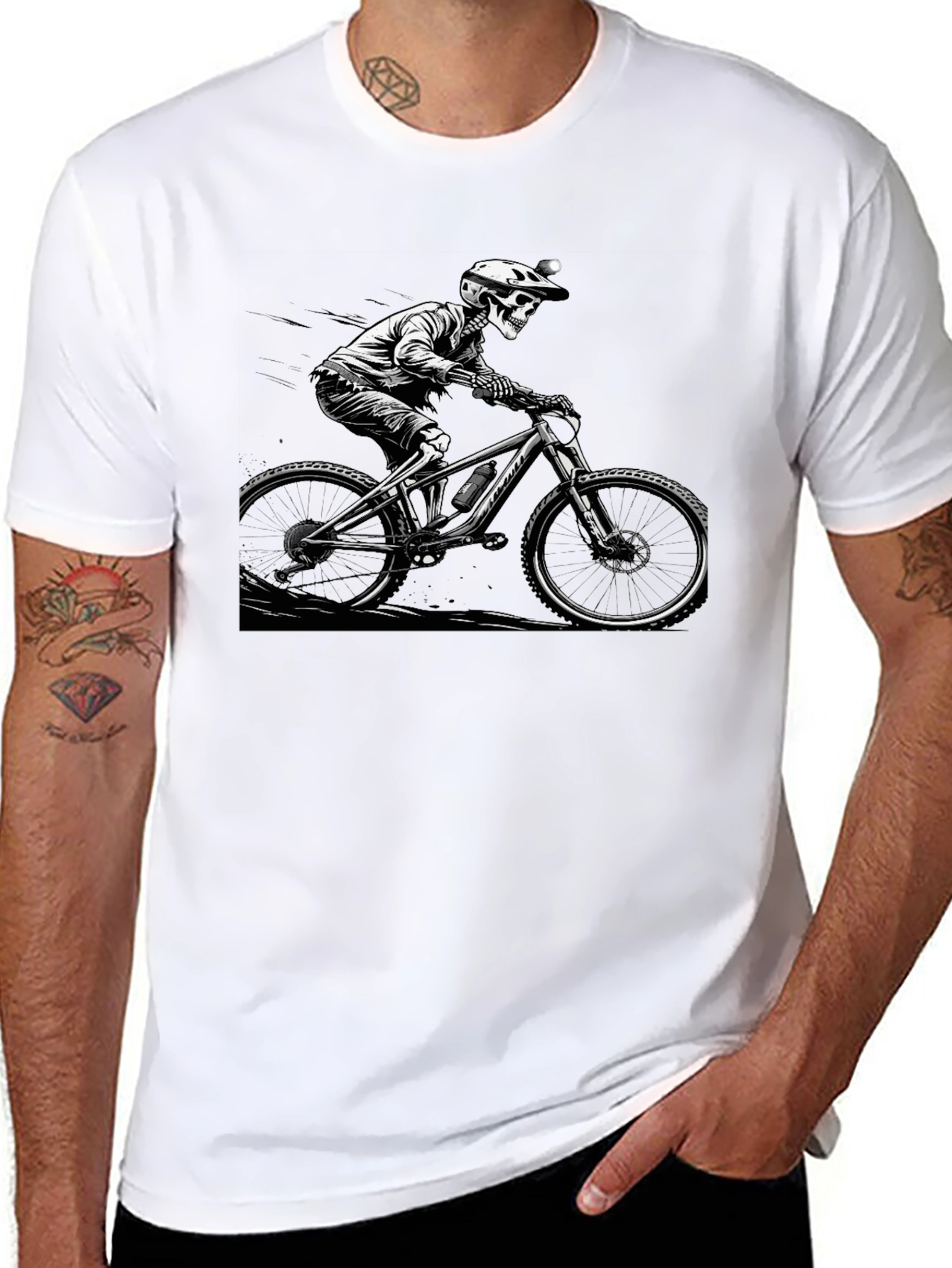 Skeleton Biker Graphic Tee - Black Cotton Shirt