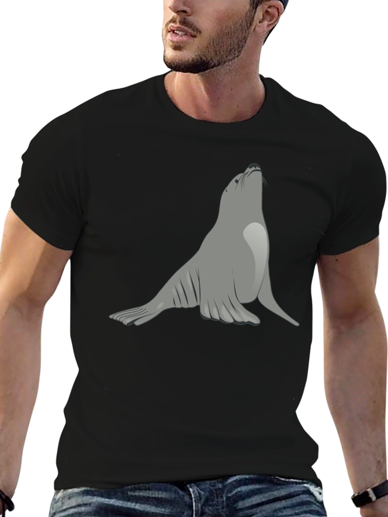 Seal Graphic Black T-Shirt - Unique Animal Tee
