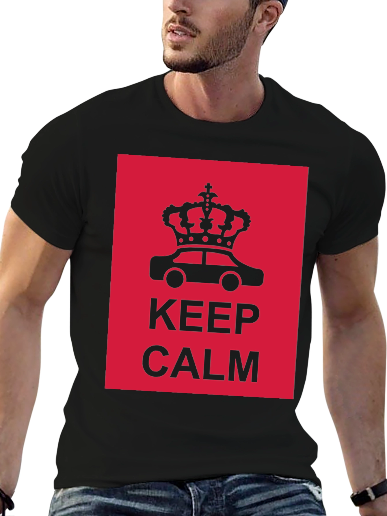 Keep Calm Crown Car Black Graphic T-Shirt