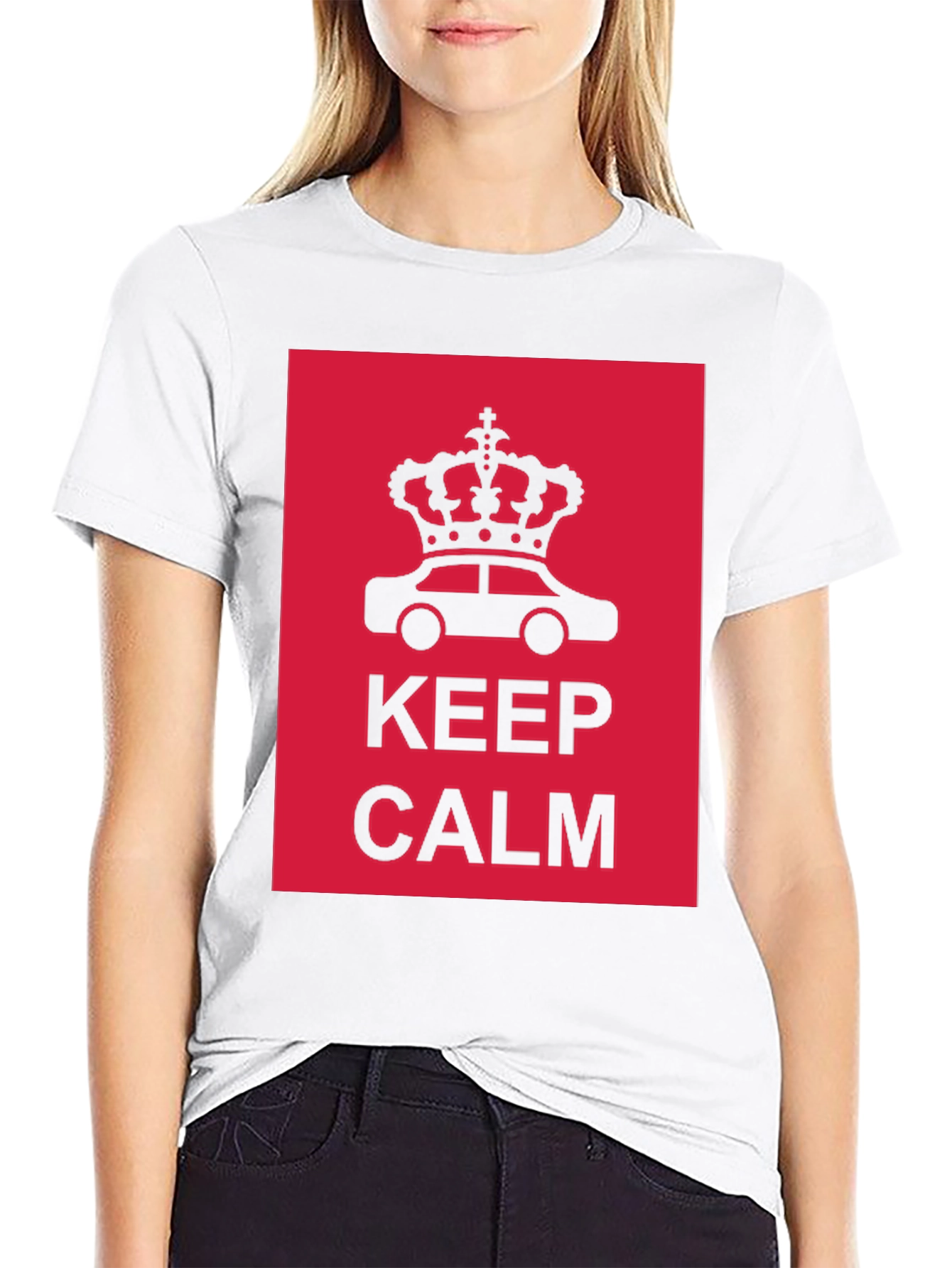 Keep Calm Crown Car Black Graphic T-Shirt