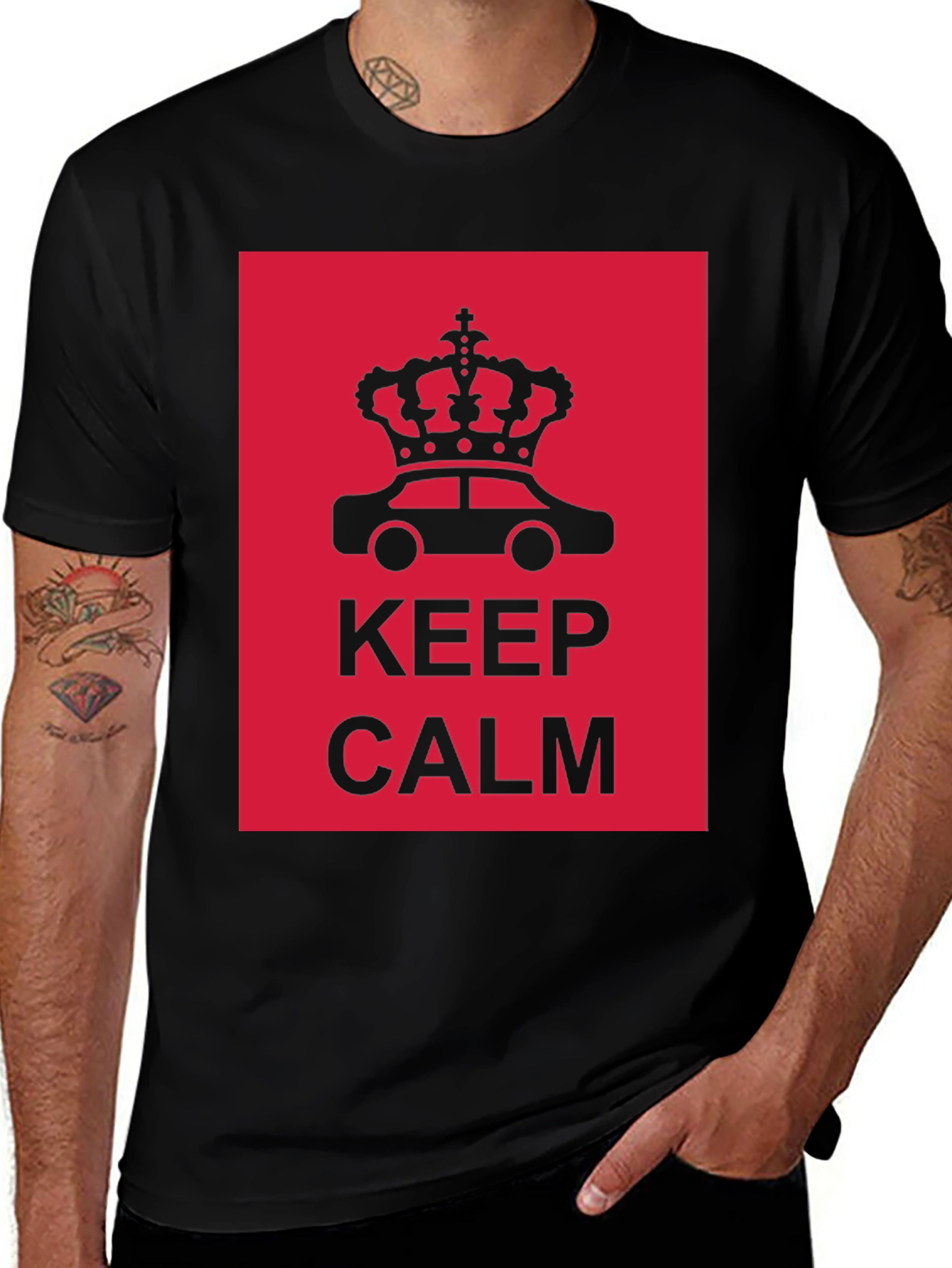 Keep Calm Crown Car Black Graphic T-Shirt