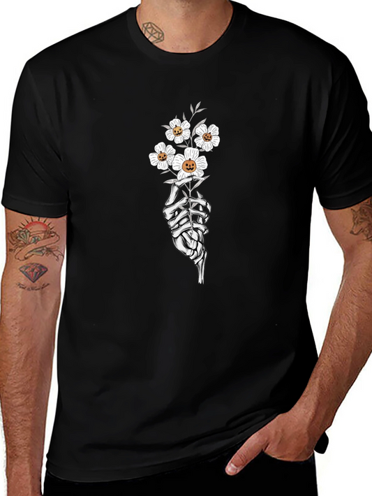 Floral Skeleton Hand Black Graphic Tee
