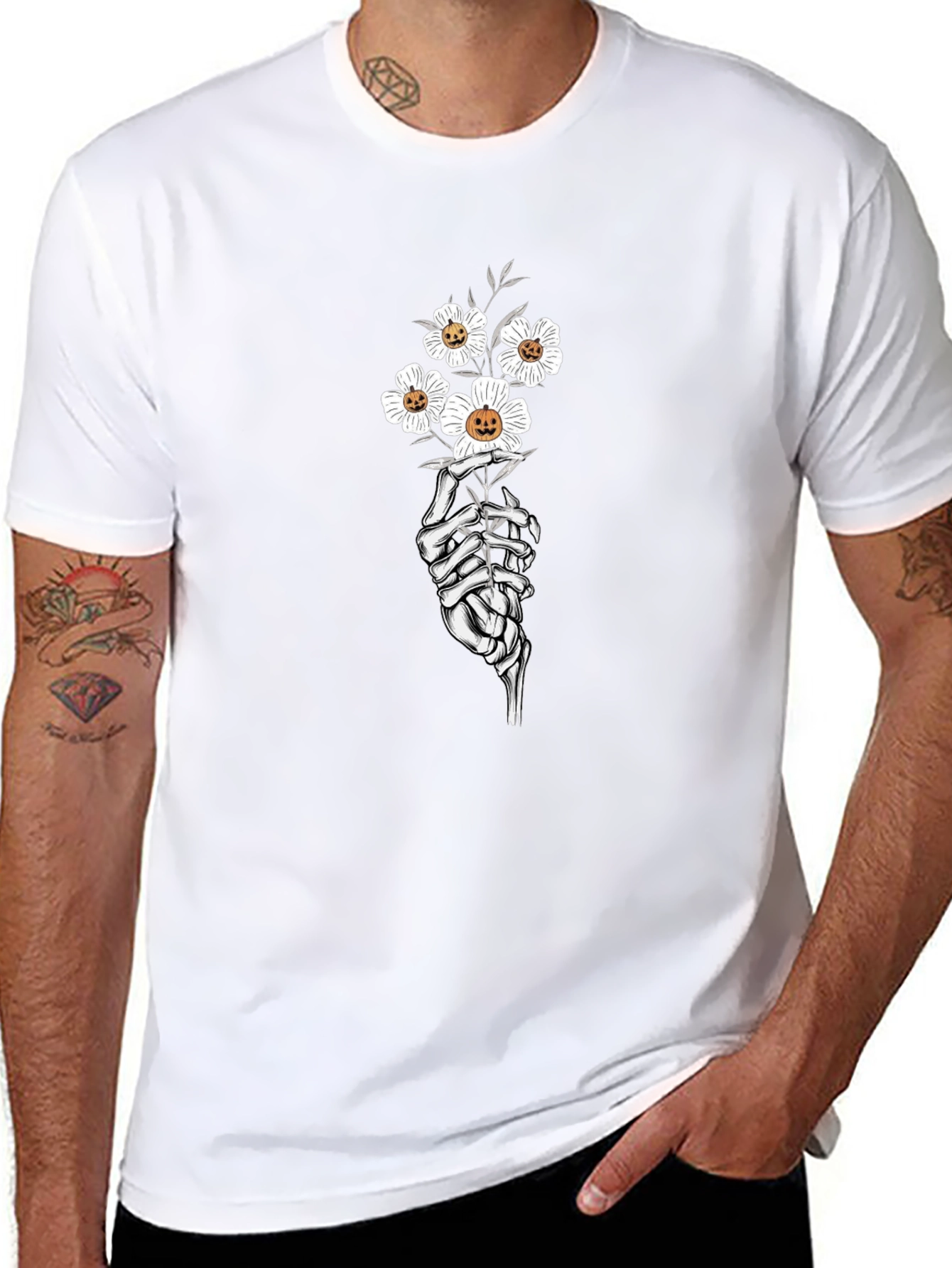 Floral Skeleton Hand Black Graphic Tee