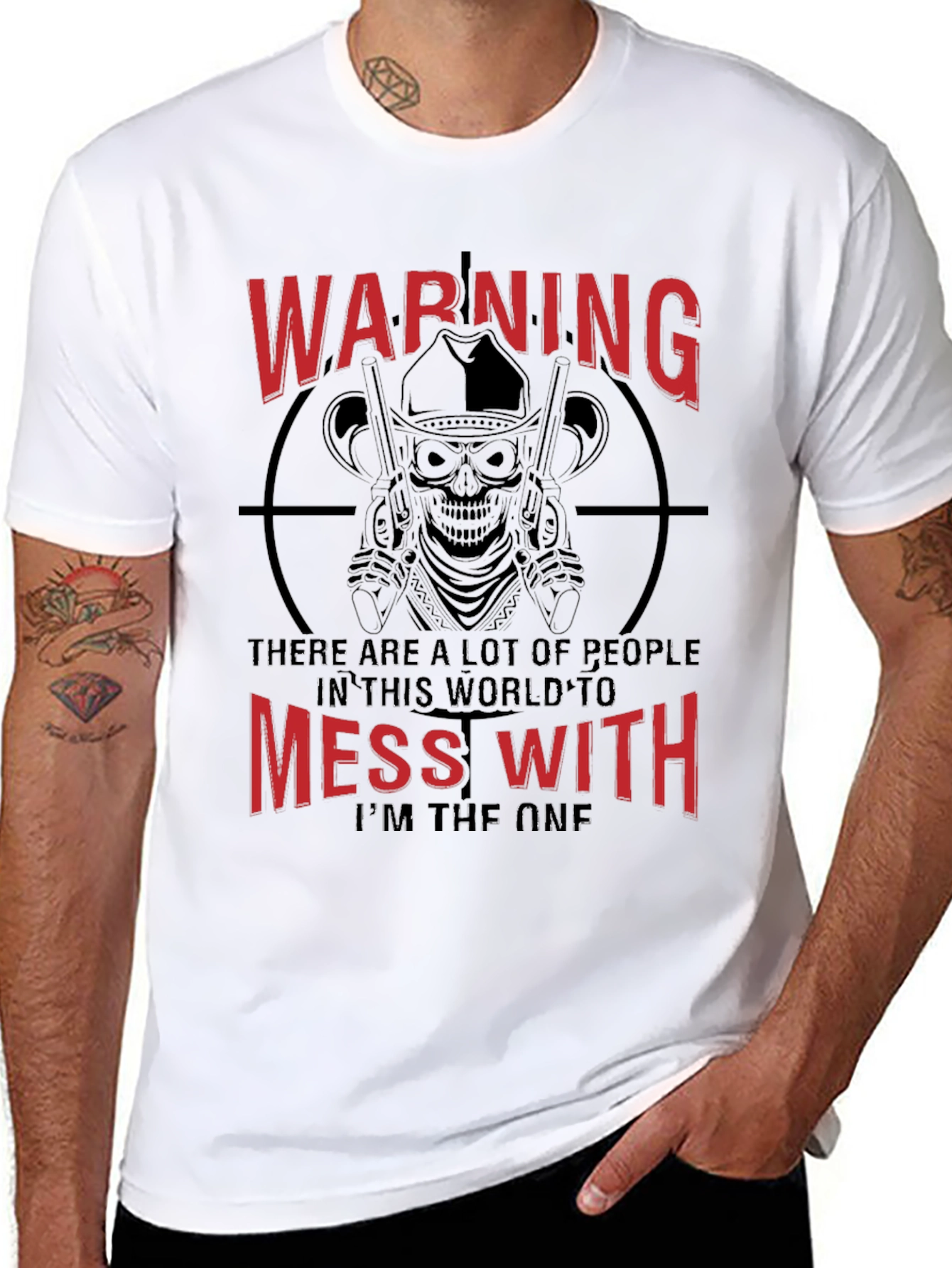Warning Skull Graphic Tee - Black Cotton