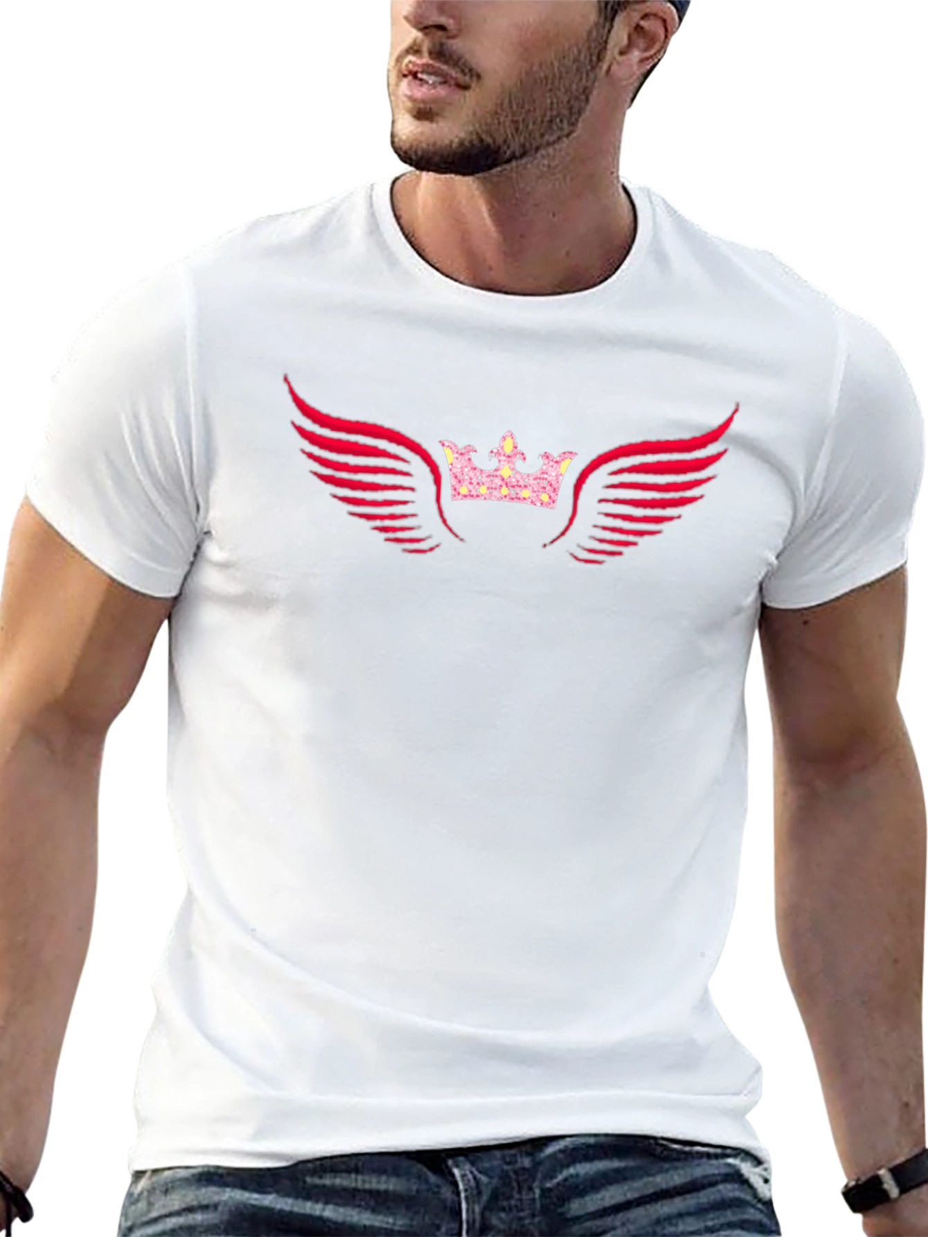 Black Graphic Tee - Crown & Wings Design