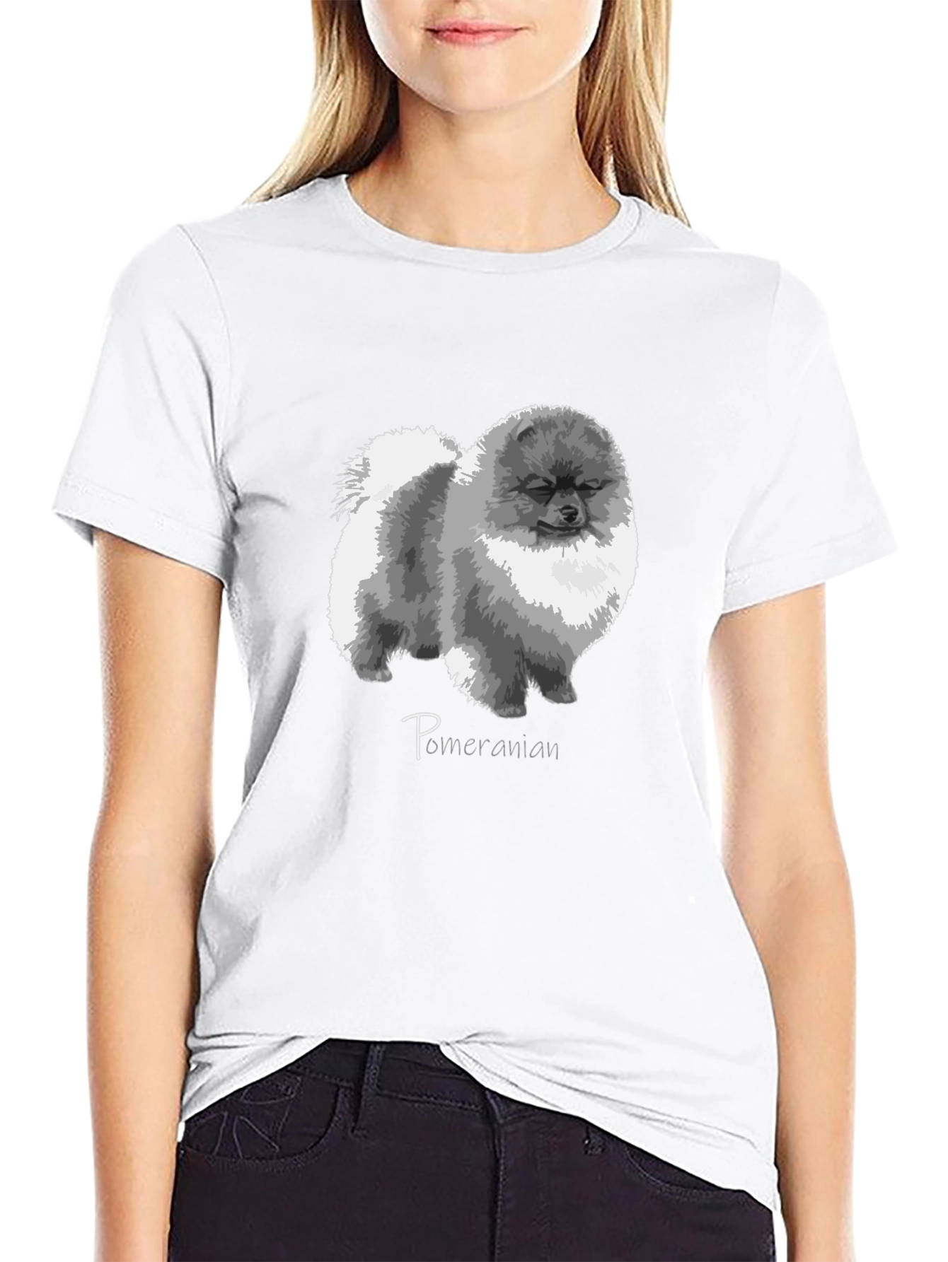 Pomeranian Dog Graphic Print Black T-Shirt