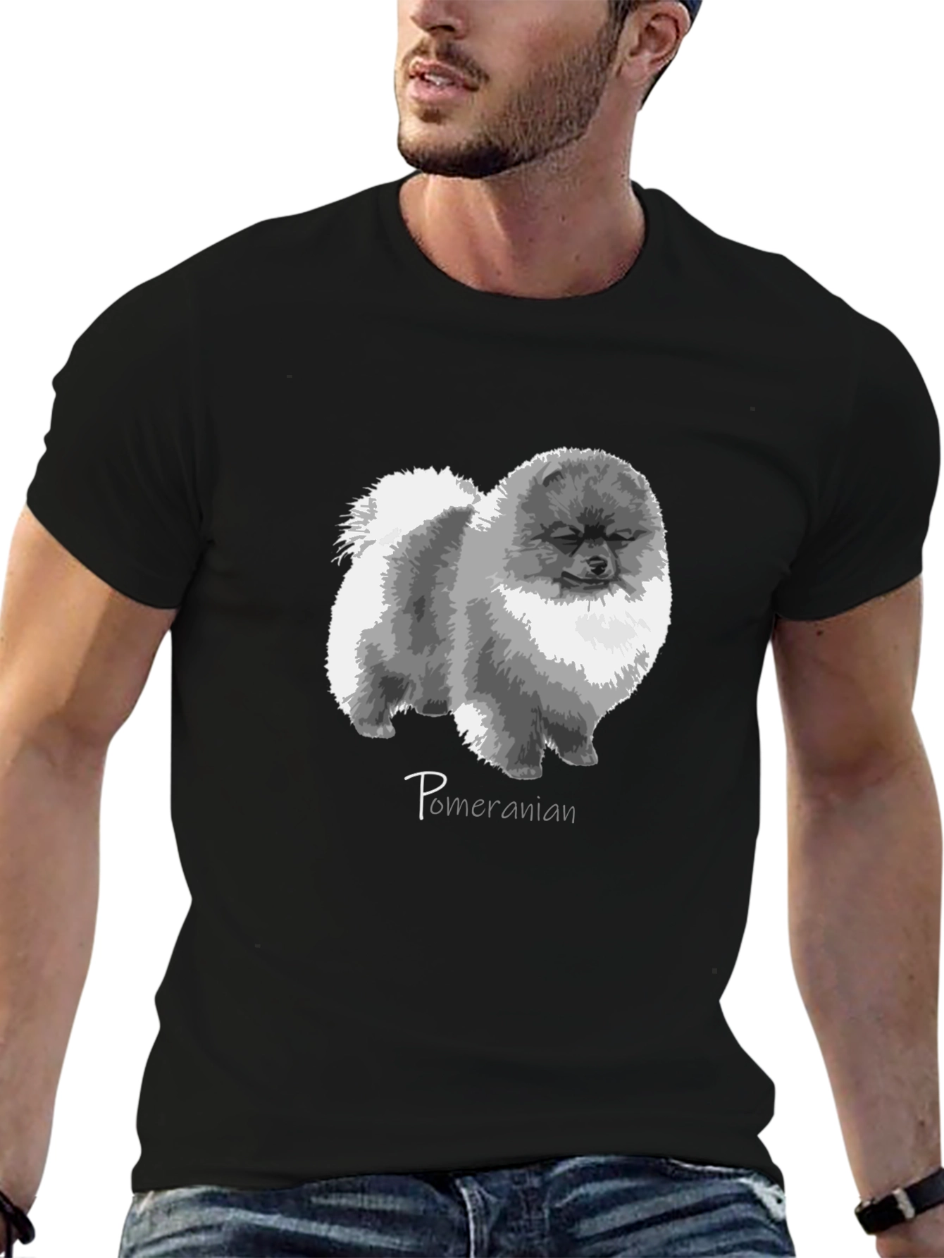 Pomeranian Dog Graphic Print Black T-Shirt