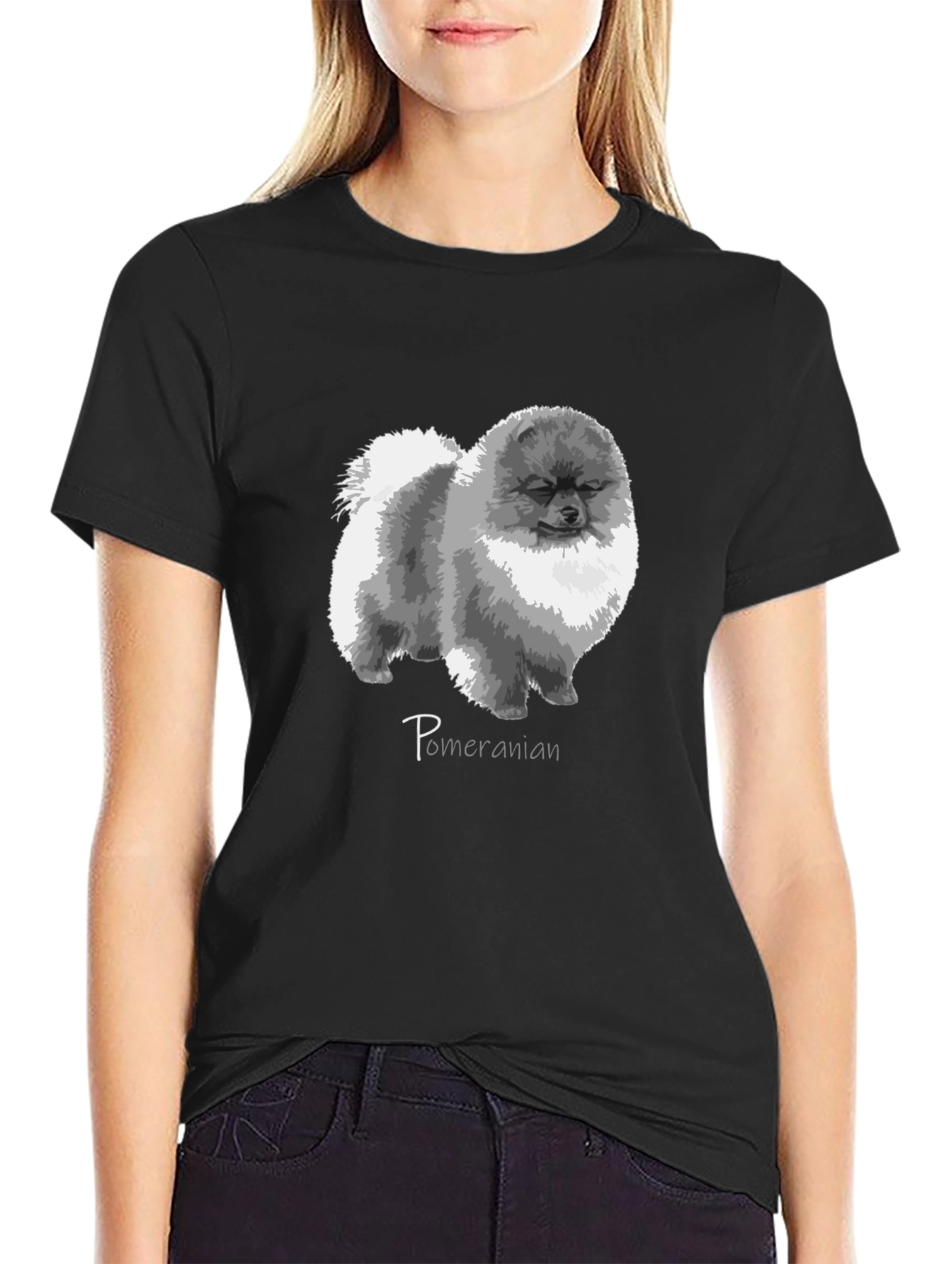 Pomeranian Dog Graphic Print Black T-Shirt