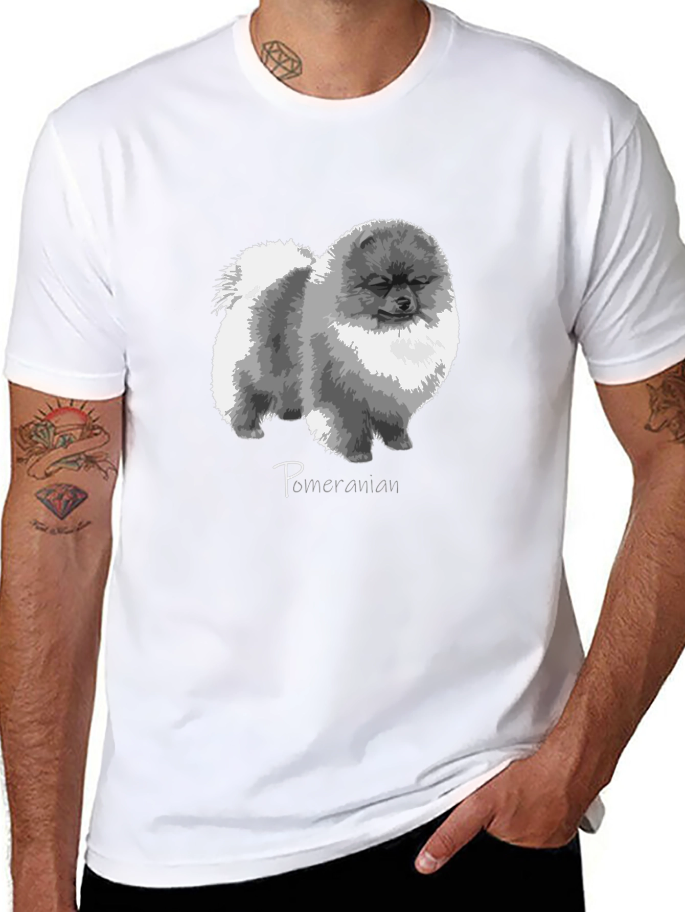 Pomeranian Dog Graphic Print Black T-Shirt