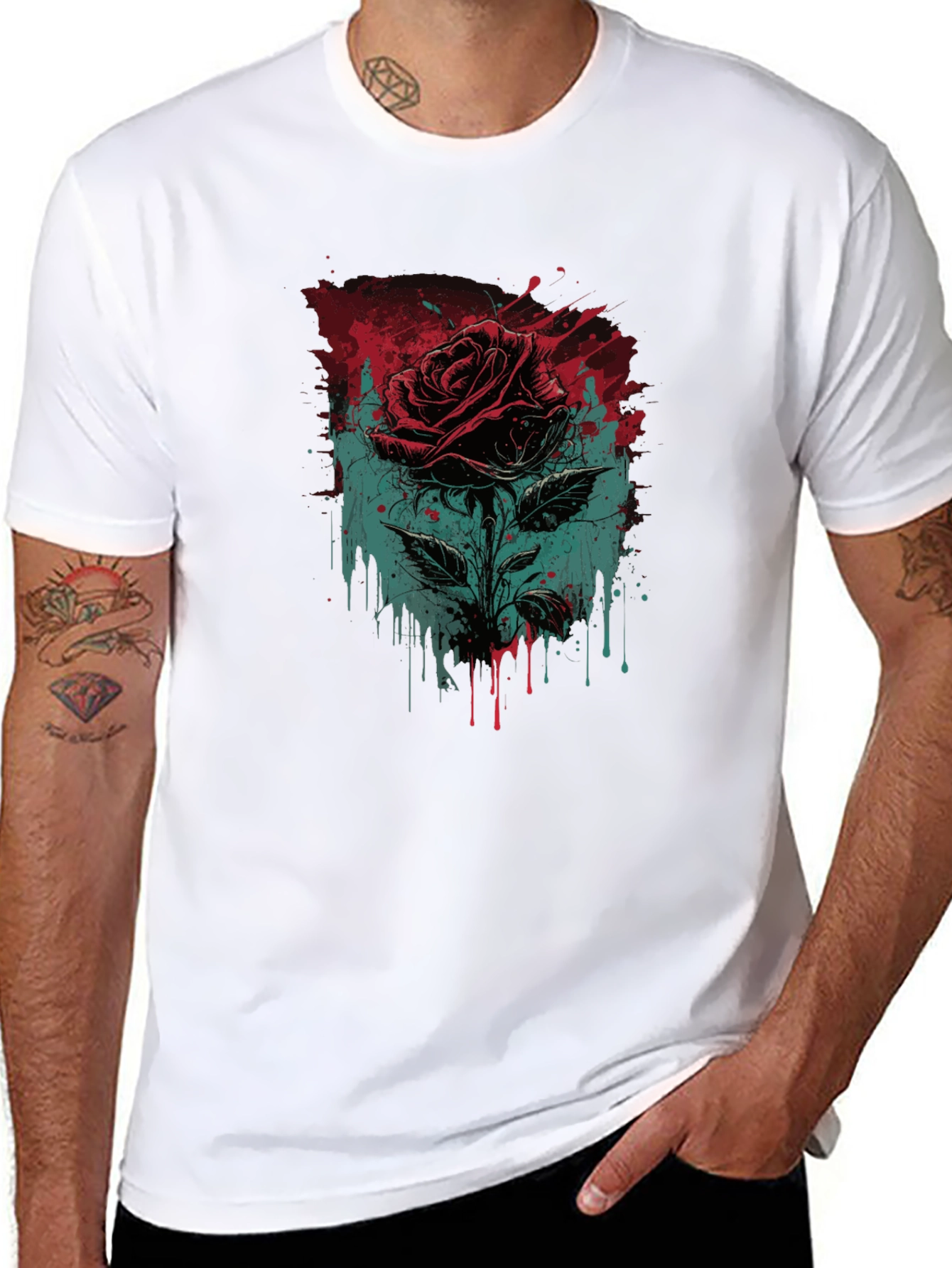 Rose Graphic Print Black T-Shirt