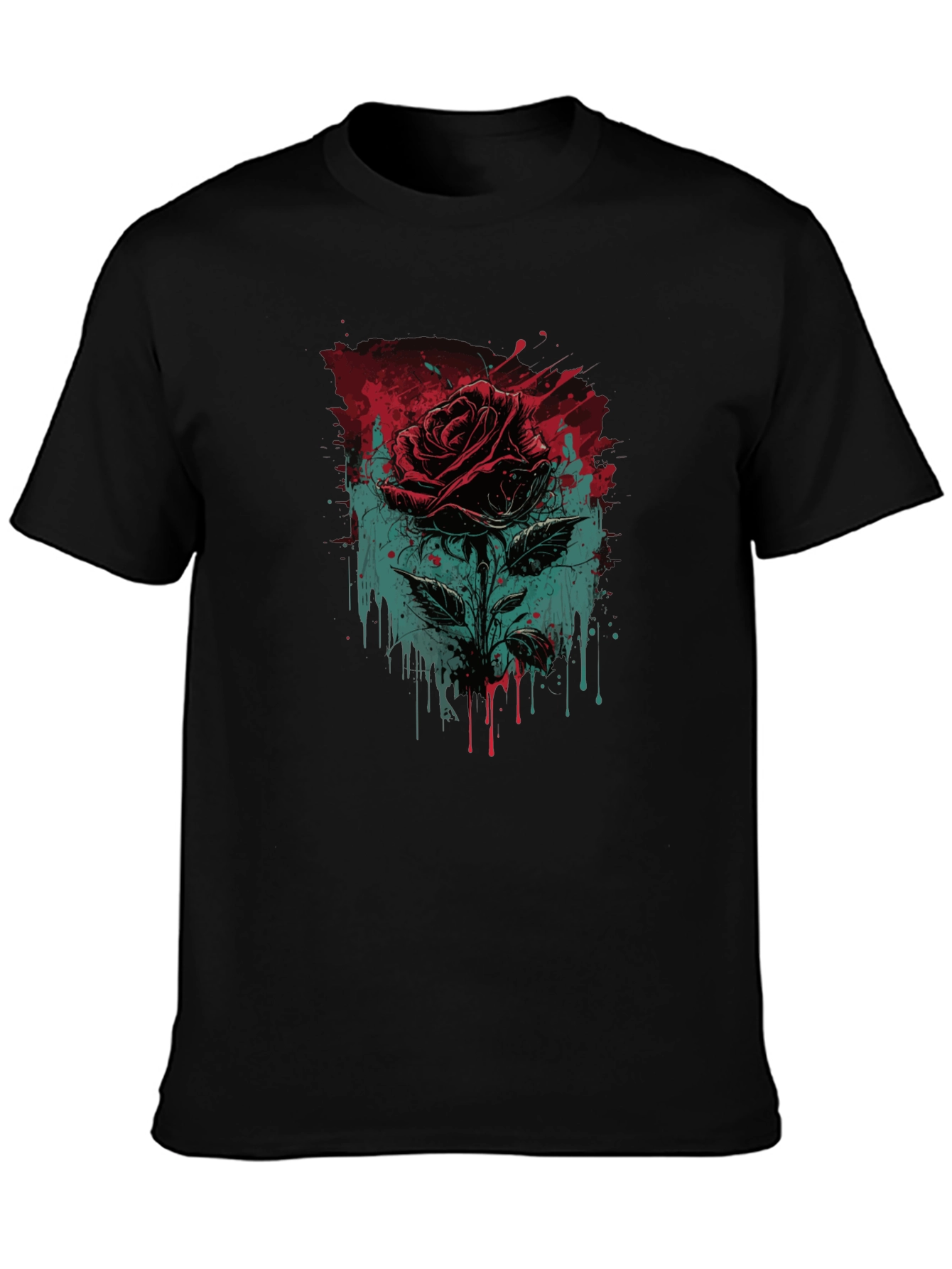 Rose Graphic Print Black T-Shirt