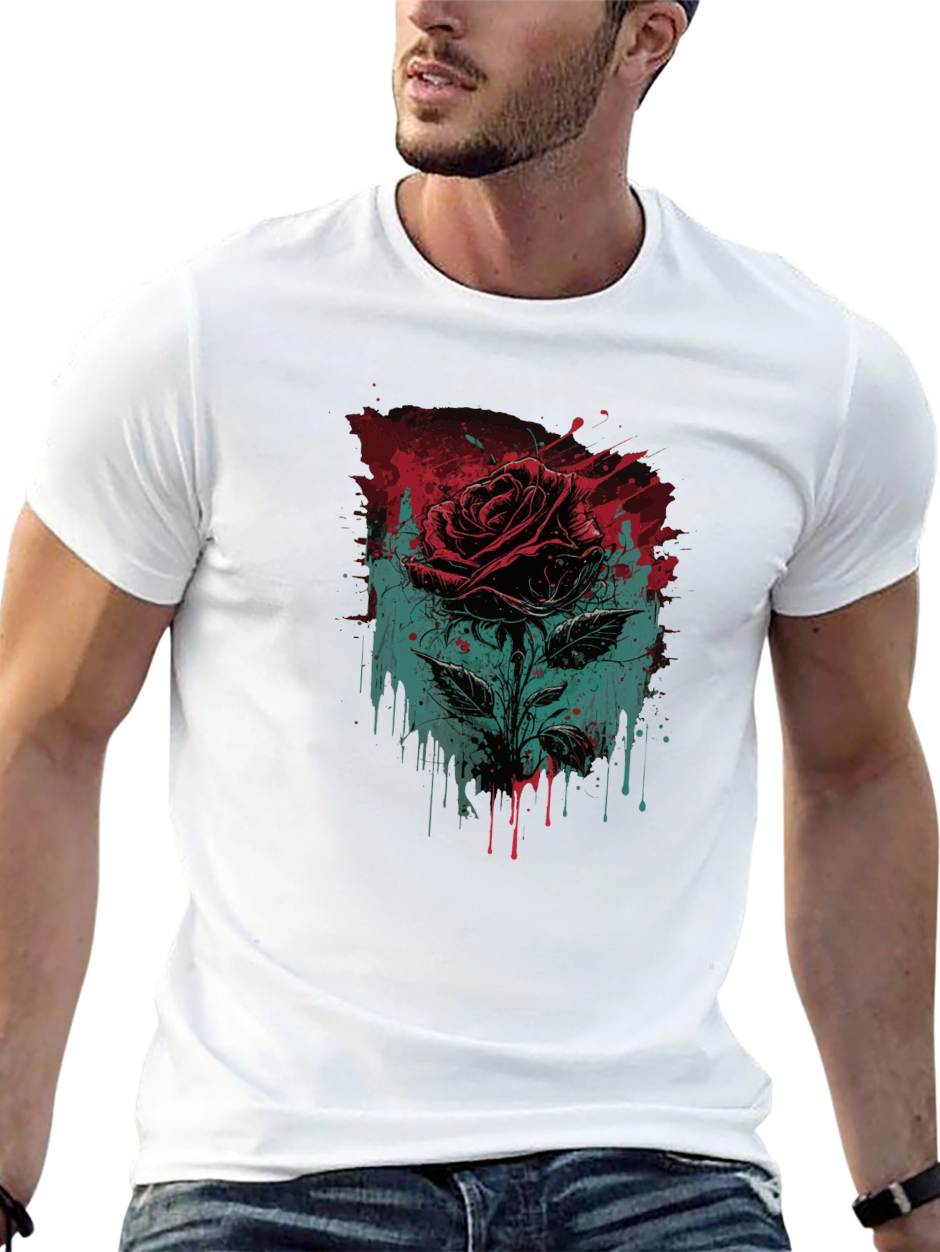 Rose Graphic Print Black T-Shirt