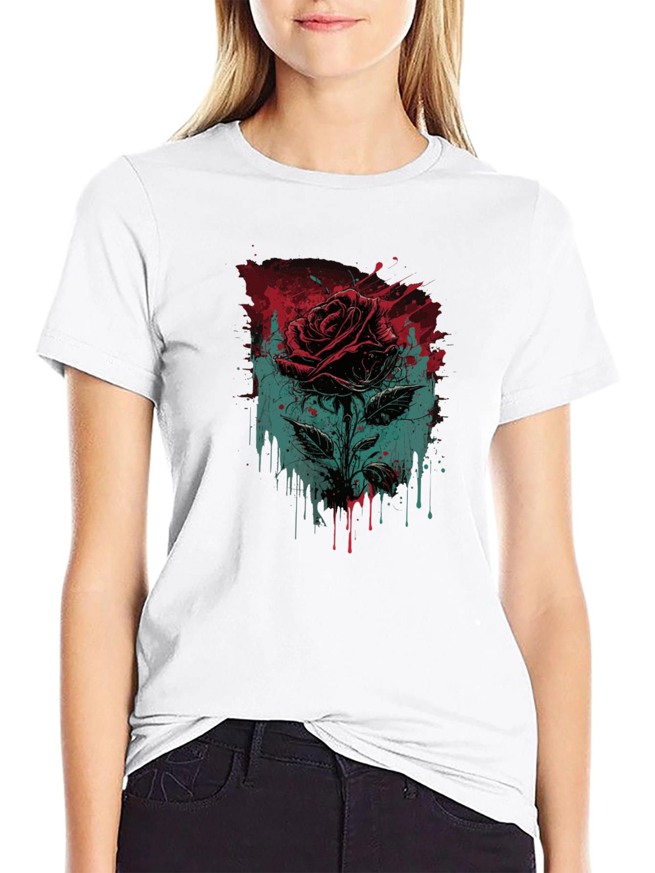 Rose Graphic Print Black T-Shirt